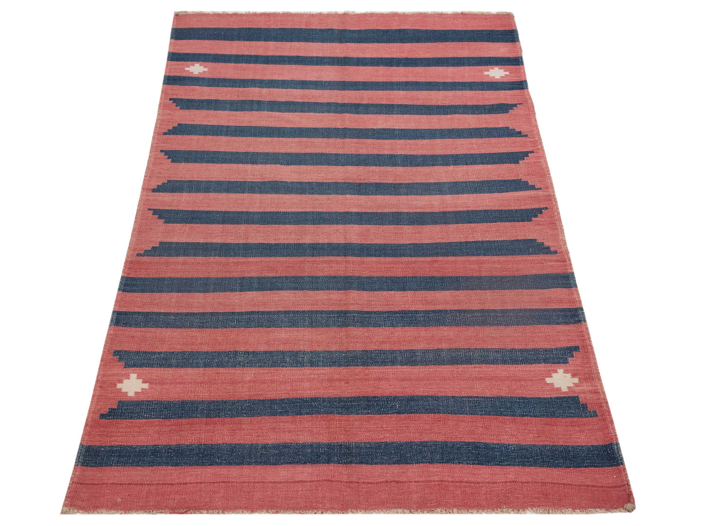 Old Afghan Dhurrie 25119 Rose Blue 3.11x7.3 Hand Woven Rug