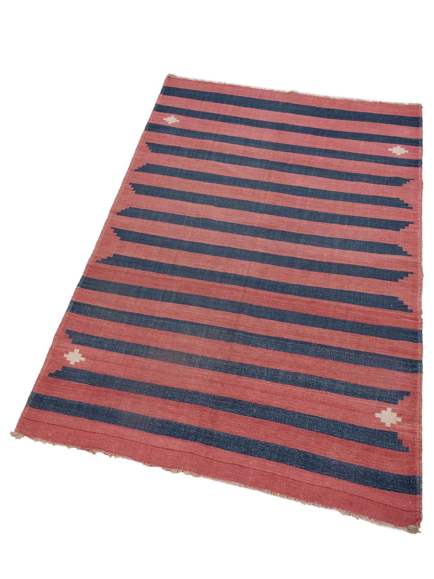 Old Afghan Dhurrie 25119 Rose Blue 3.11x7.3 Hand Woven Rug