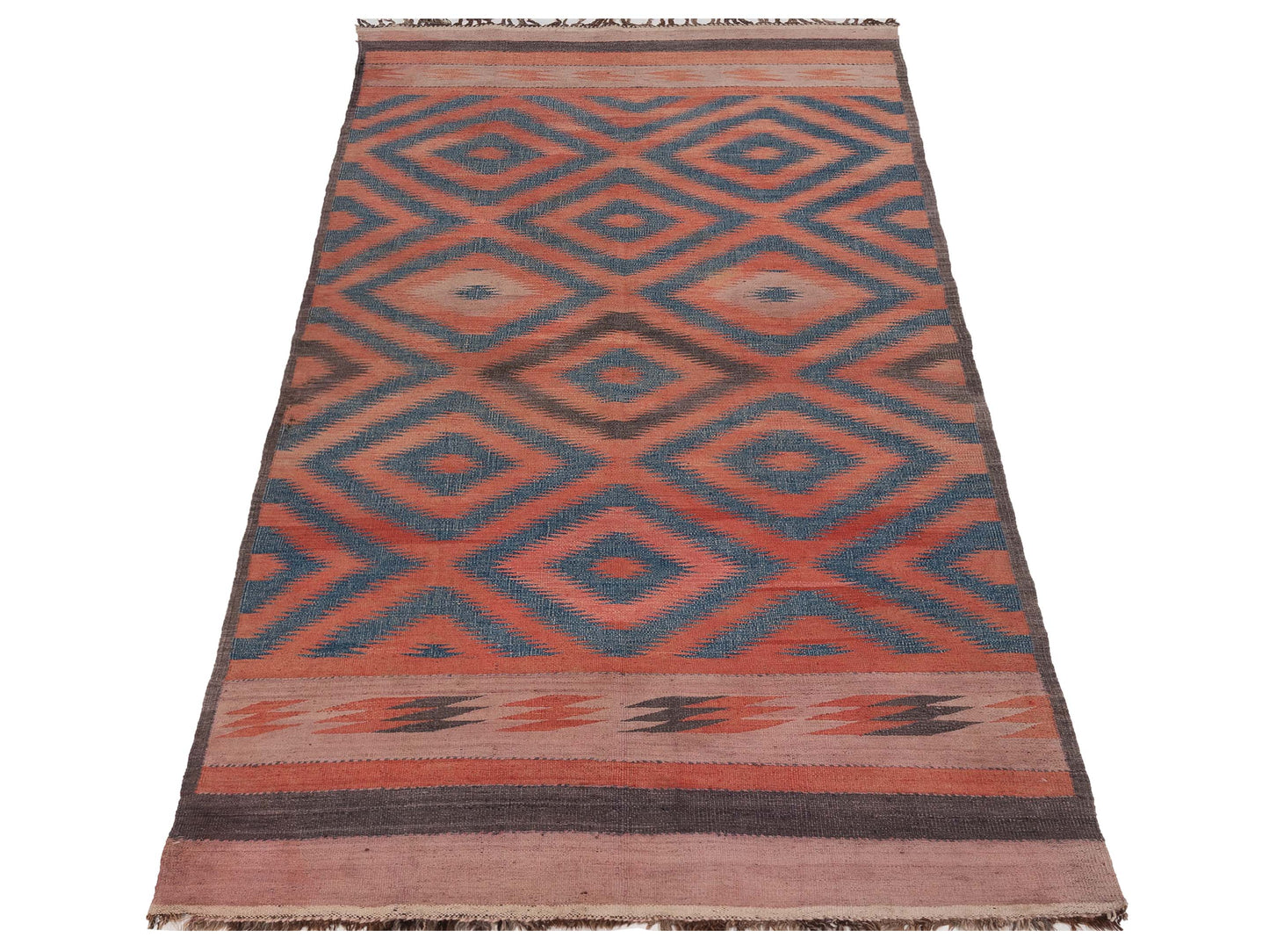 Old Afghan Dhurrie 25130 Rust Blue 4.5x10.5 Hand Woven Rug