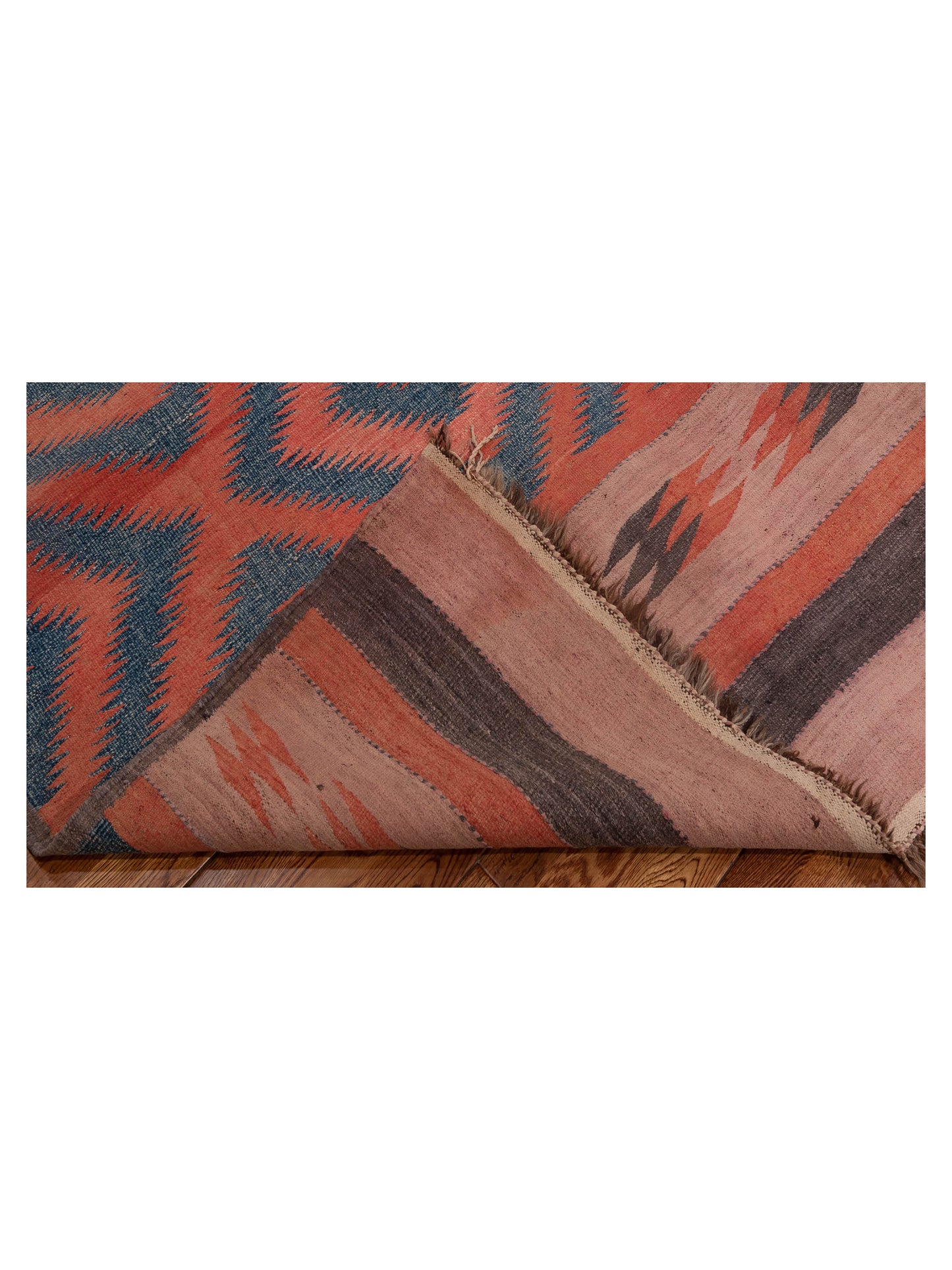 Old Afghan Dhurrie 25130 Rust Blue 4.5x10.5 Hand Woven Rug
