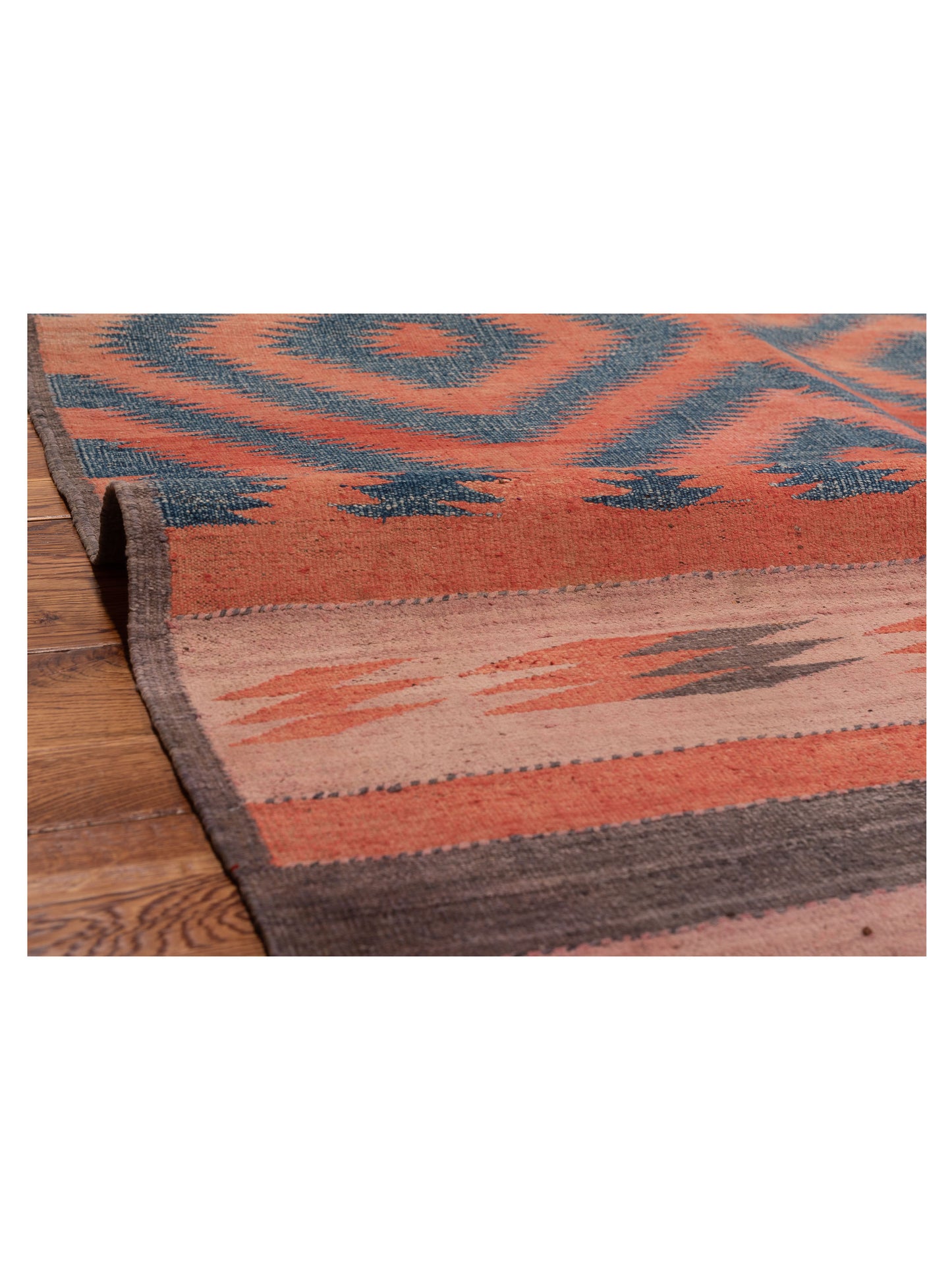 Old Afghan Dhurrie 25130 Rust Blue 4.5x10.5 Hand Woven Rug