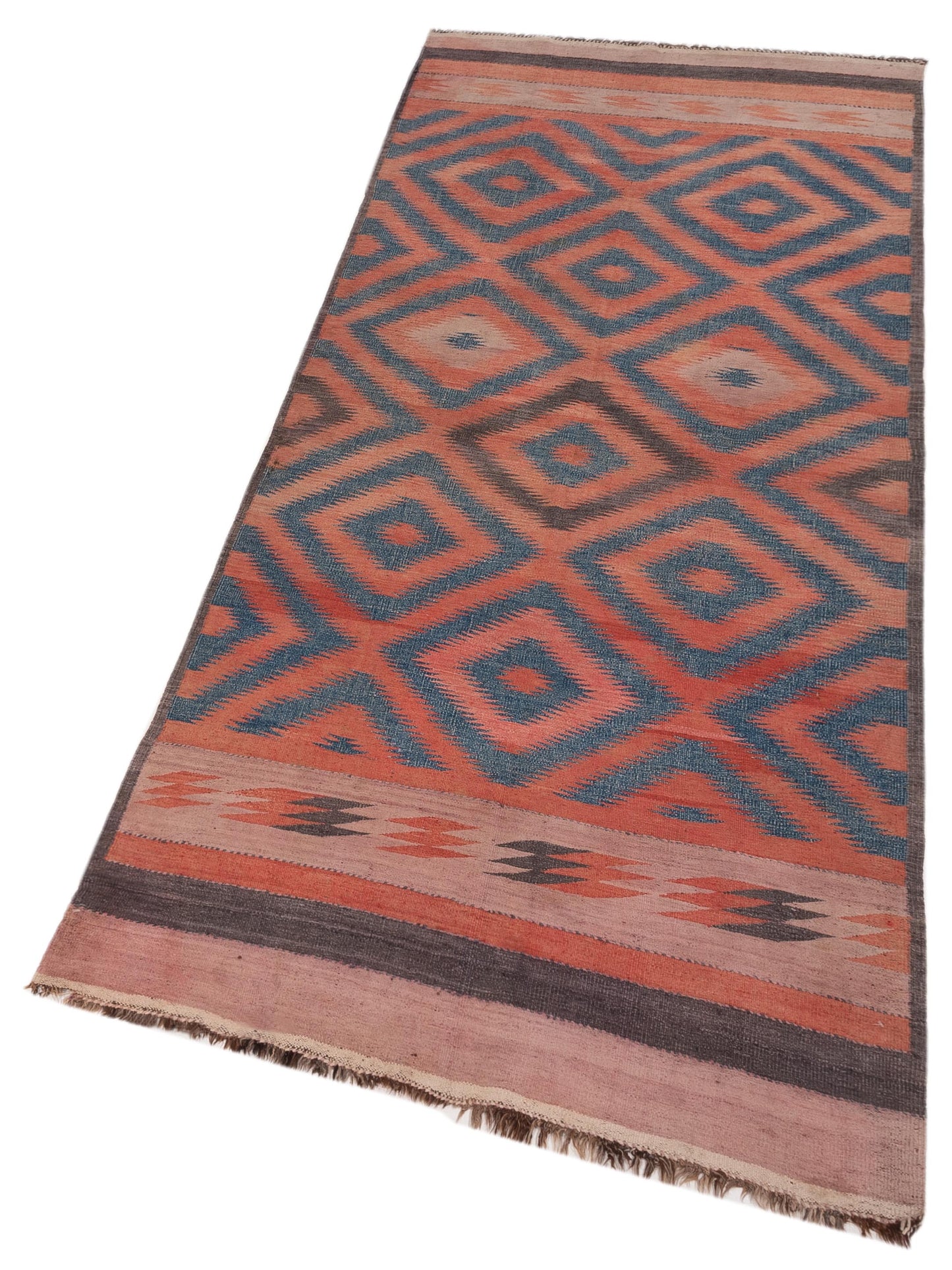 Old Afghan Dhurrie 25130 Rust Blue 4.5x10.5 Hand Woven Rug