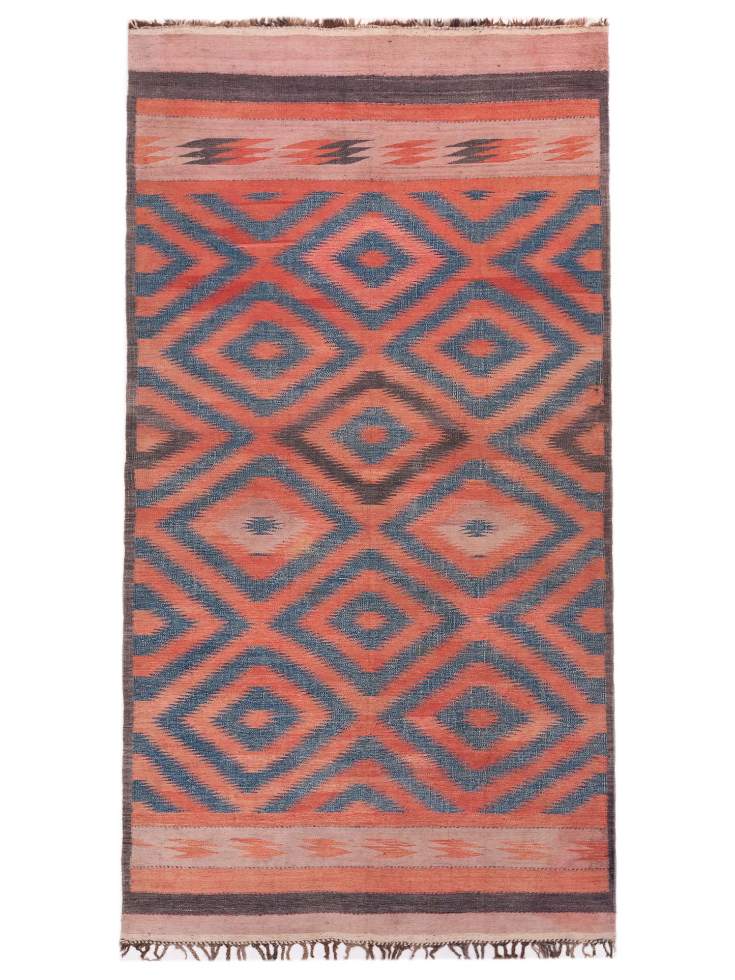 Nomad Old Afghan Dhurrie Rust Blue Traditional