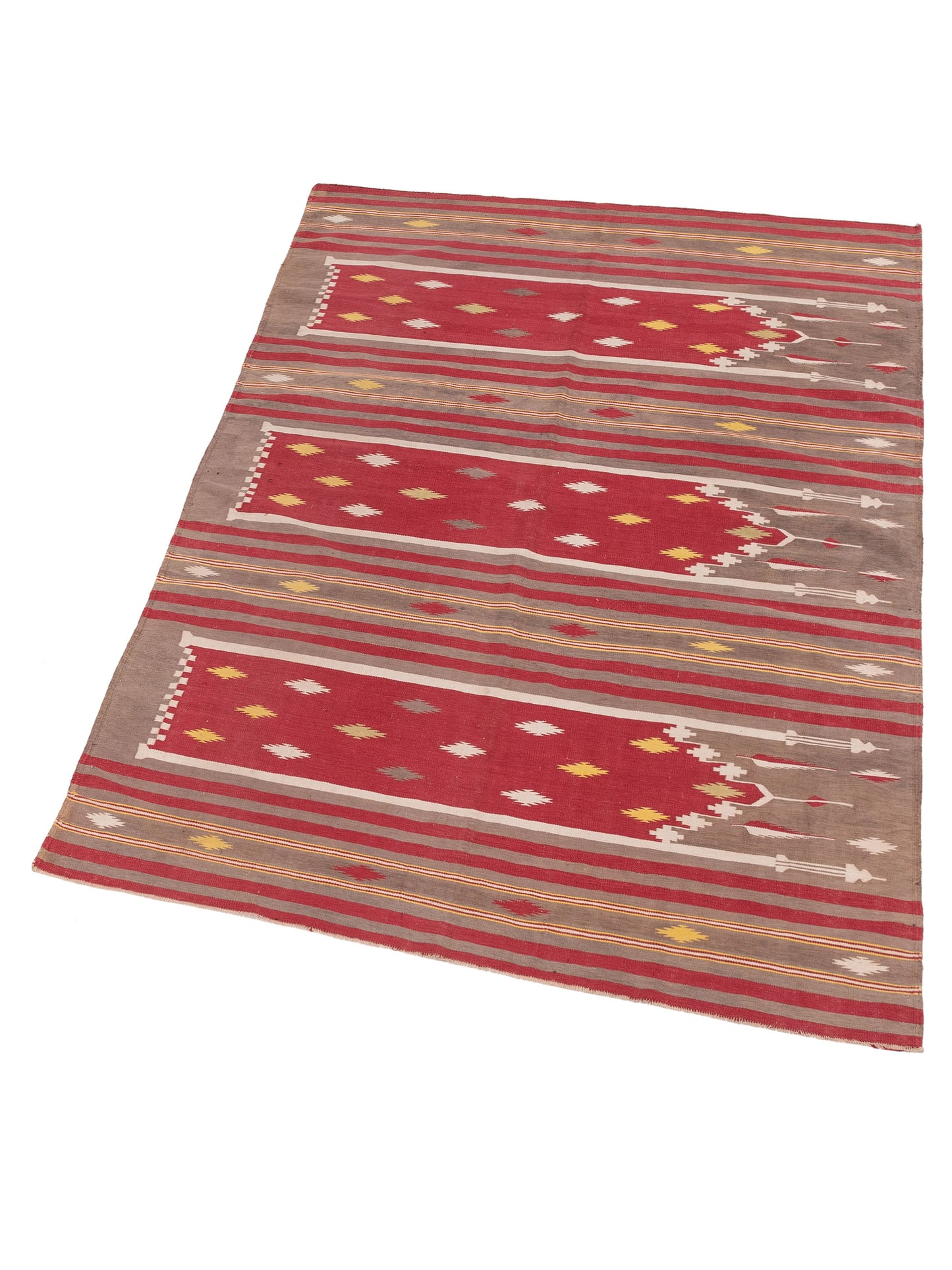 Old Afghan Dhurrie 25991 Red Brown 4.2x6.1 Hand Woven Rug