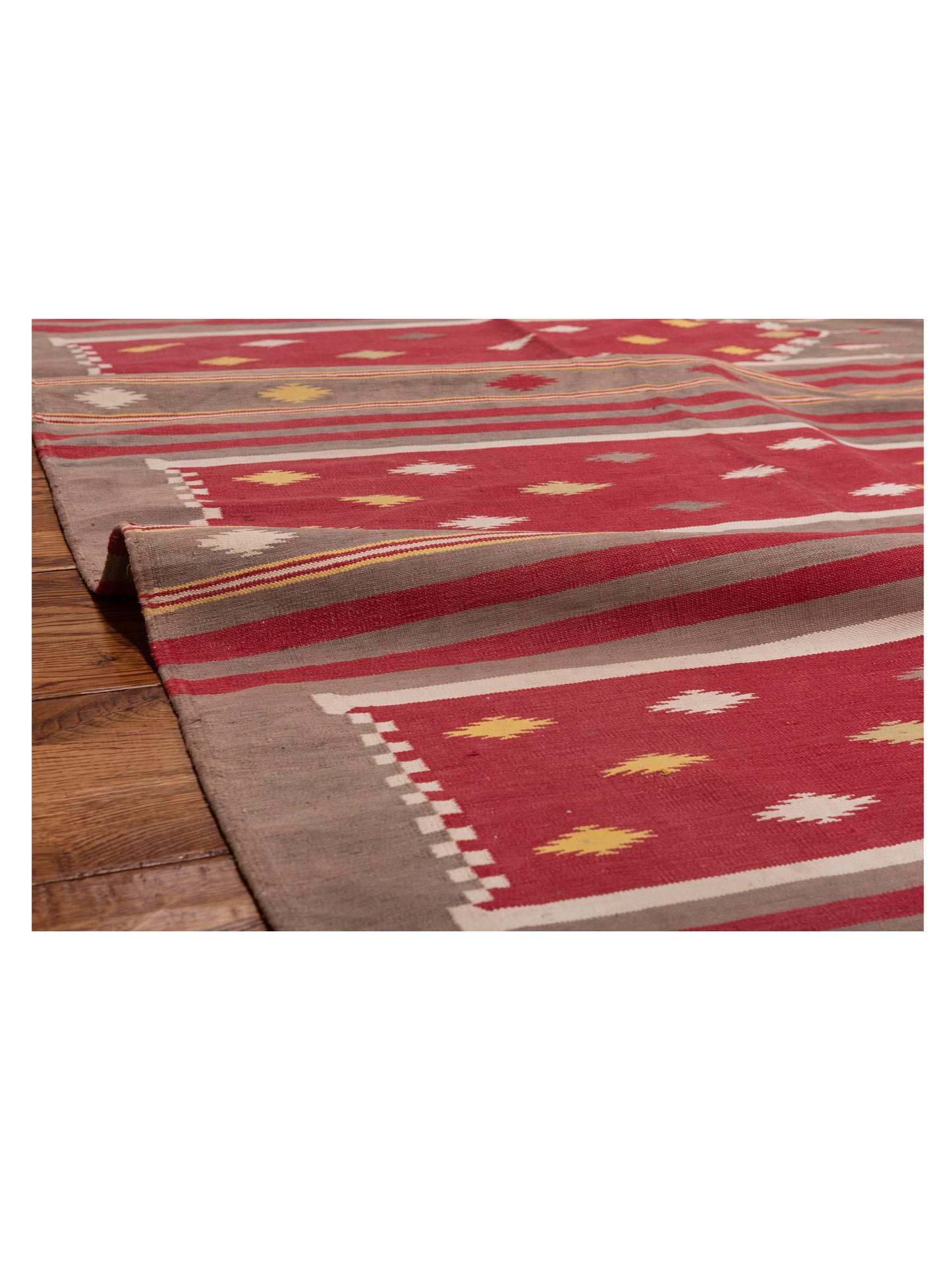 Old Afghan Dhurrie 25991 Red Brown 4.2x6.1 Hand Woven Rug