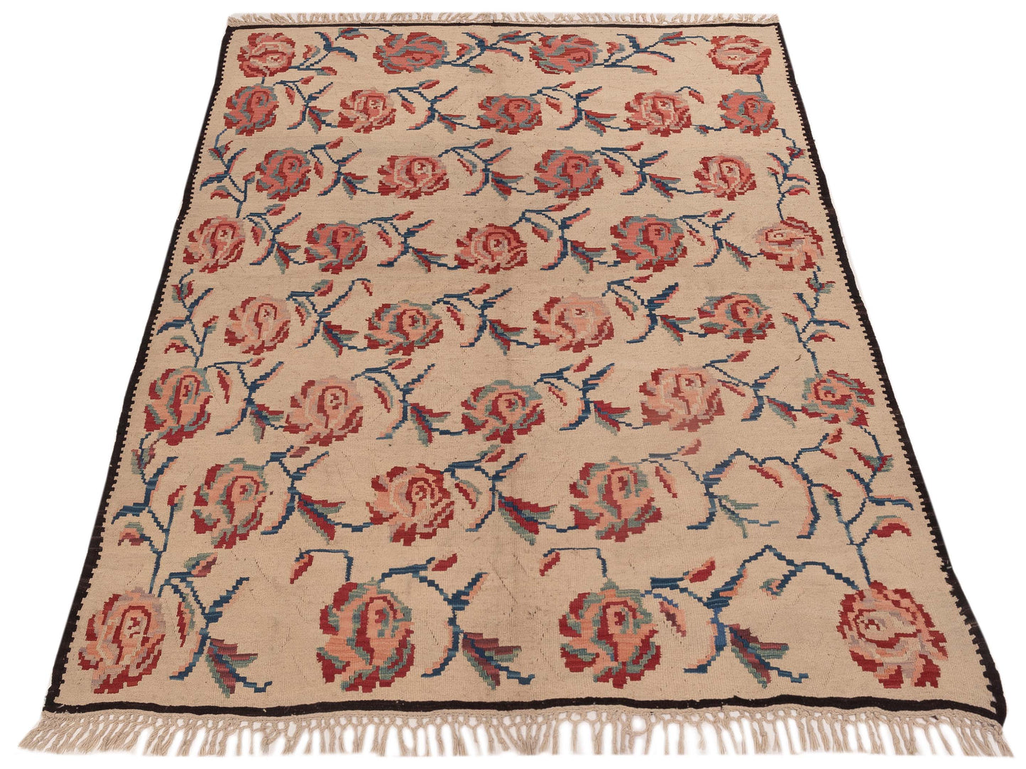 Old Basserabian Kilim 47456 Ivory 5.8x7.3 Hand Woven Rug