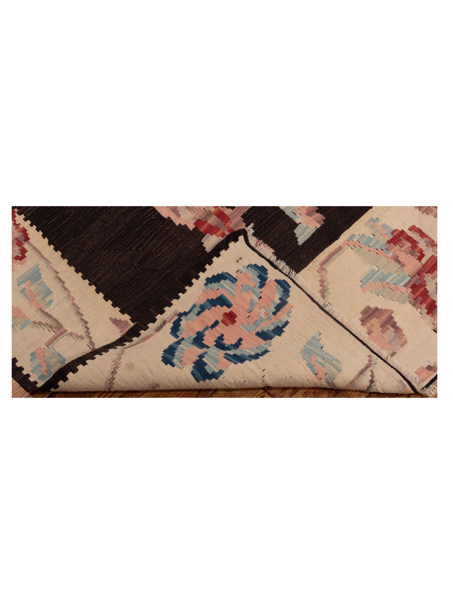 Old Basserabian Kilim 54997 Black Ivory 5.1x8.3 Hand Woven Rug