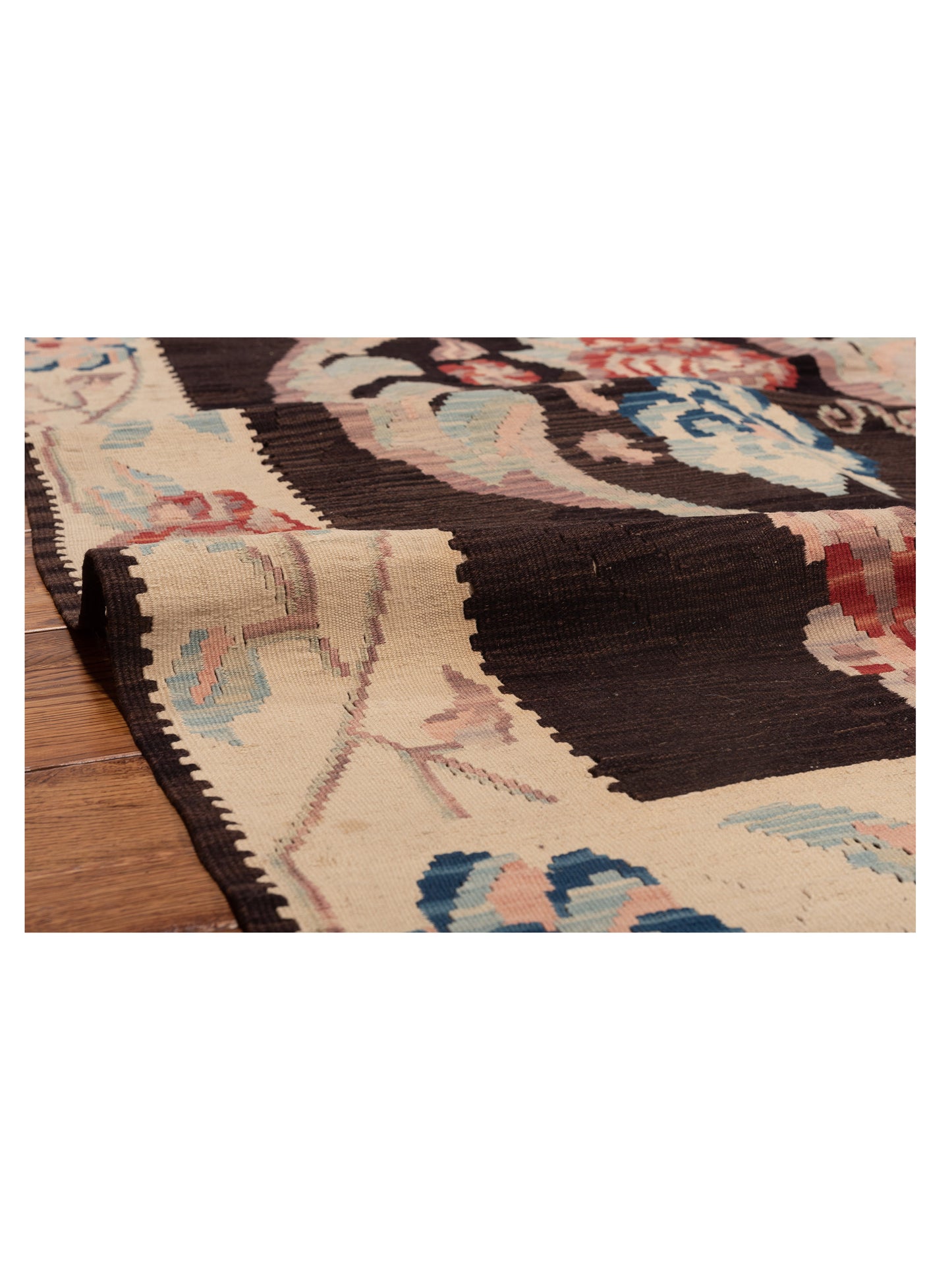 Old Basserabian Kilim 54997 Black Ivory 5.1x8.3 Hand Woven Rug