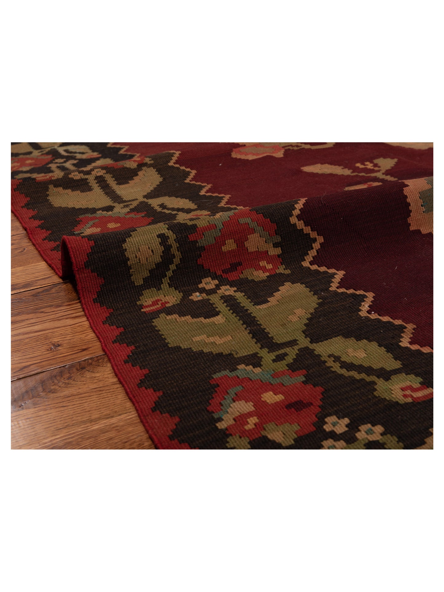 Old Basserabian Kilim 62558 Burgundy Black 7.4x10.1 Hand Woven Rug