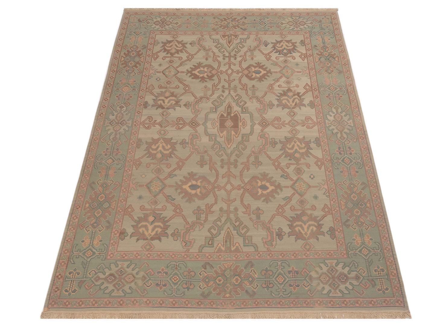 Transilvanian Kilim 65736 Ivory Sage Green 8.1x10.1 Hand Woven Rug
