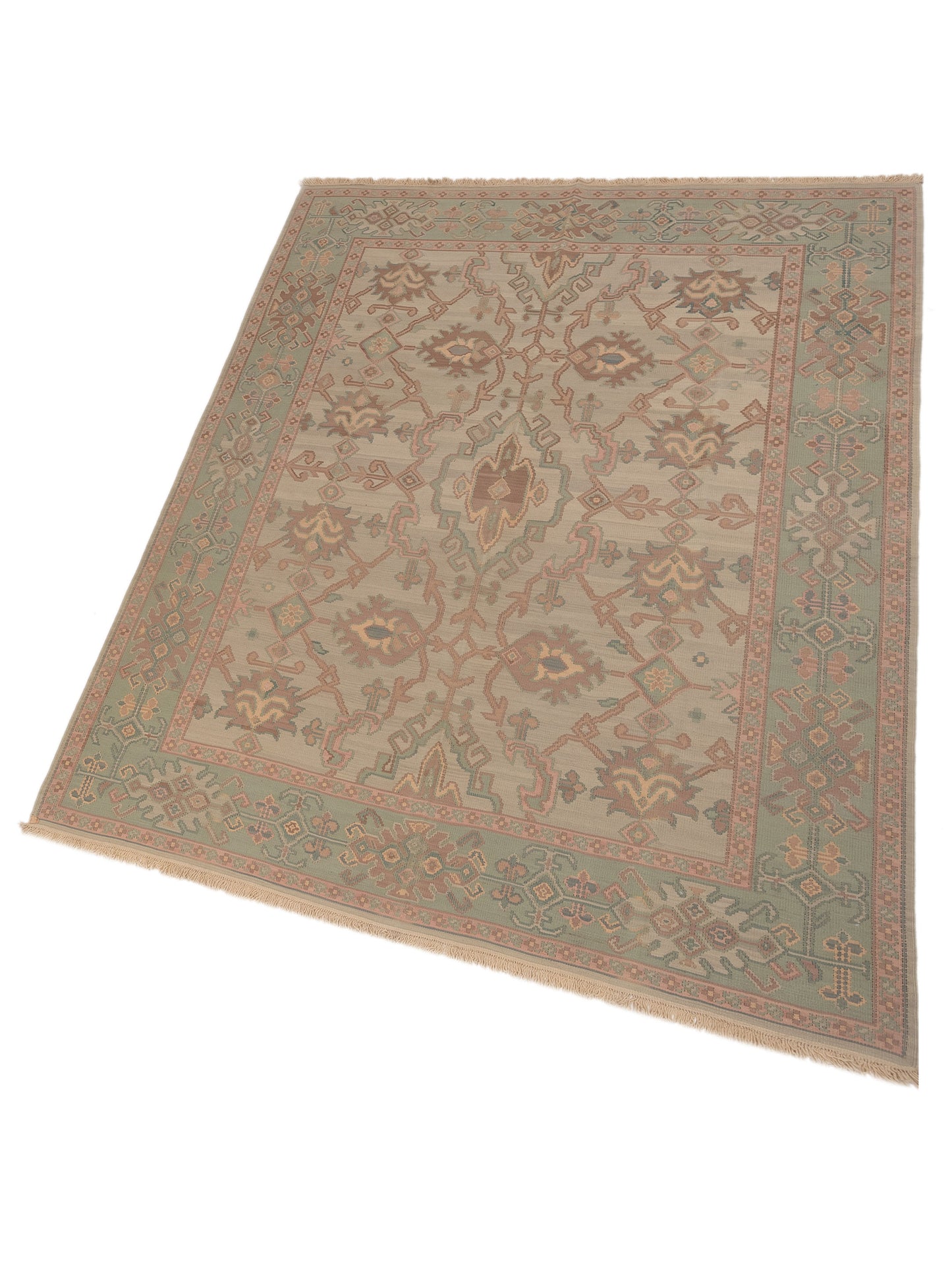 Transilvanian Kilim 65736 Ivory Sage Green 8.1x10.1 Hand Woven Rug