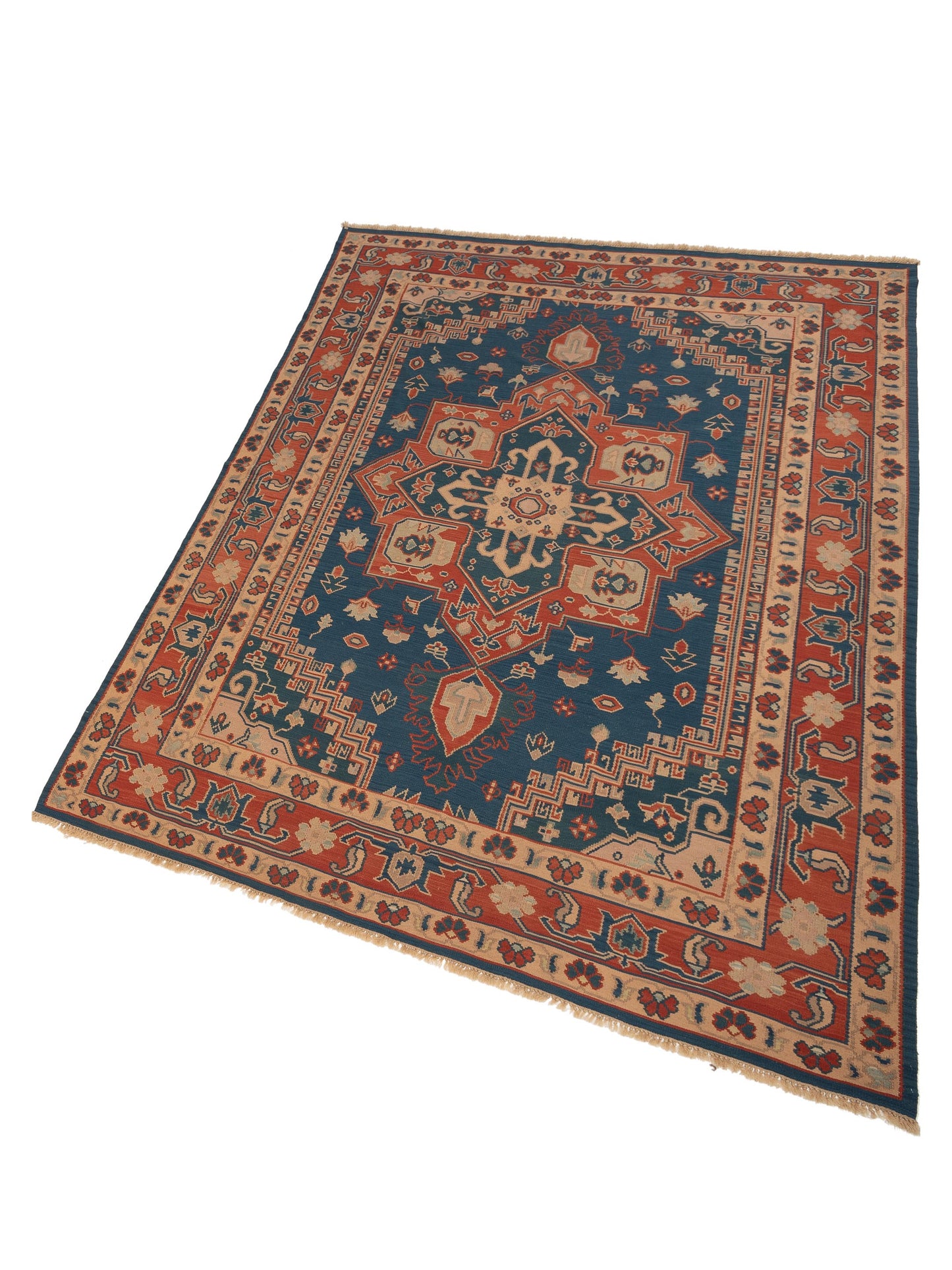 Transilvanian Kilim 66265 Blue Red 9.2x12.3 Hand Woven Rug