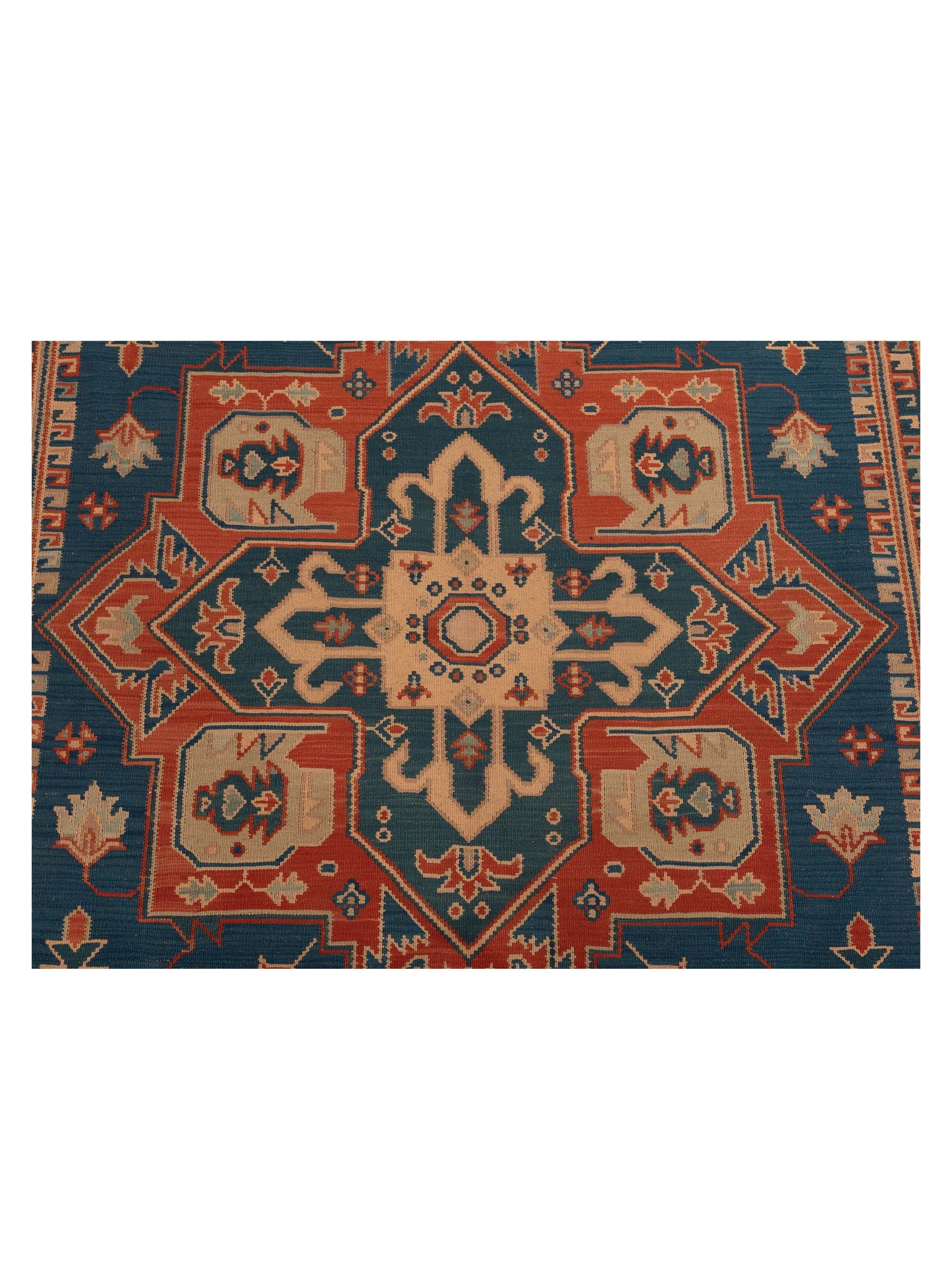 Transilvanian Kilim 66265 Blue Red 9.2x12.3 Hand Woven Rug