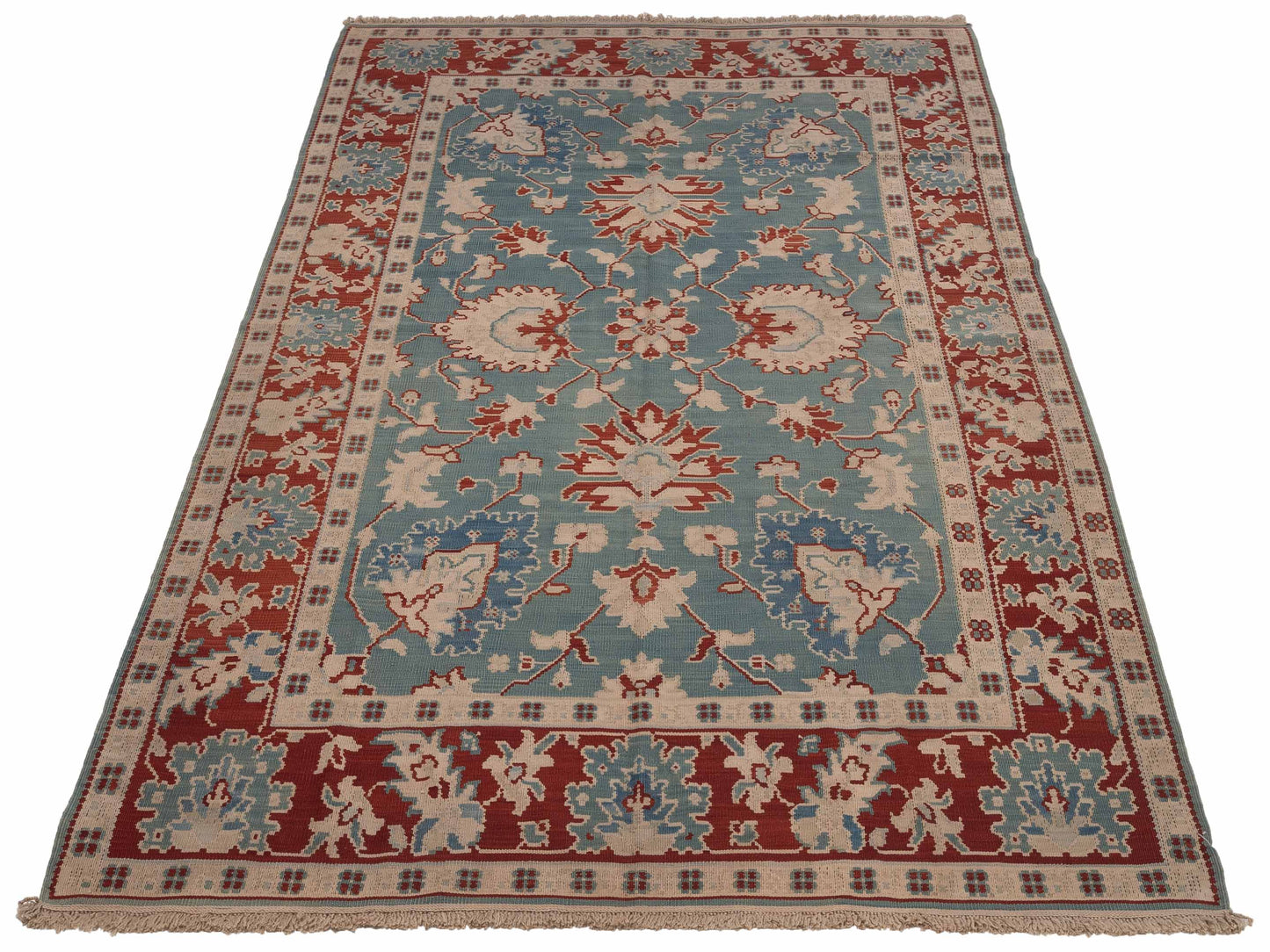 Transilvanian Kilim 66454 Blue Red 6.7x9.10 Hand Woven Rug