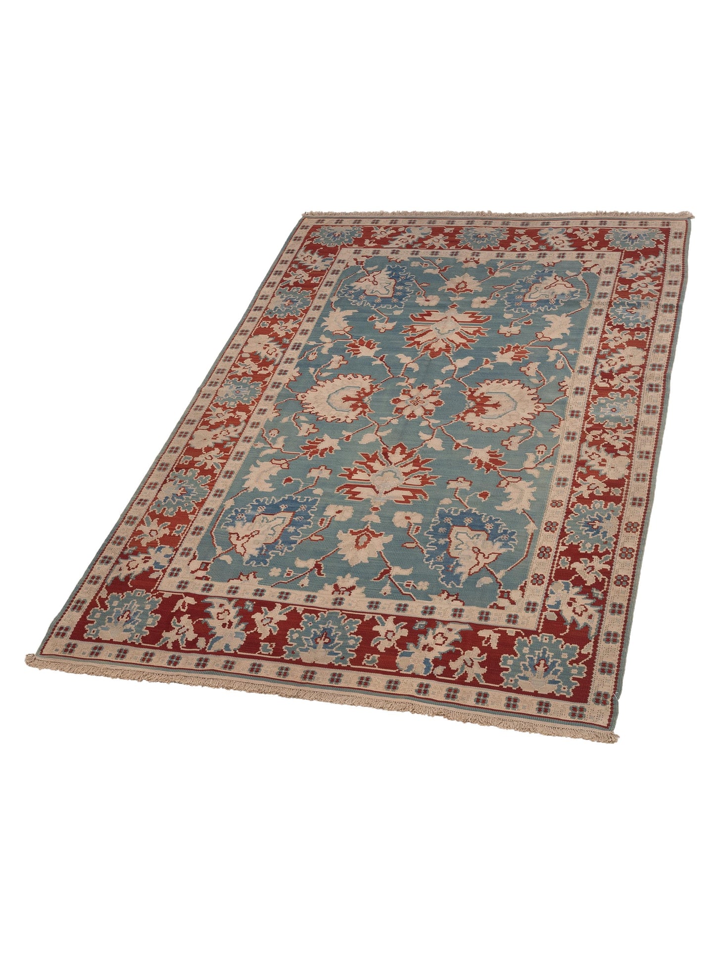 Transilvanian Kilim 66454 Blue Red 6.7x9.10 Hand Woven Rug