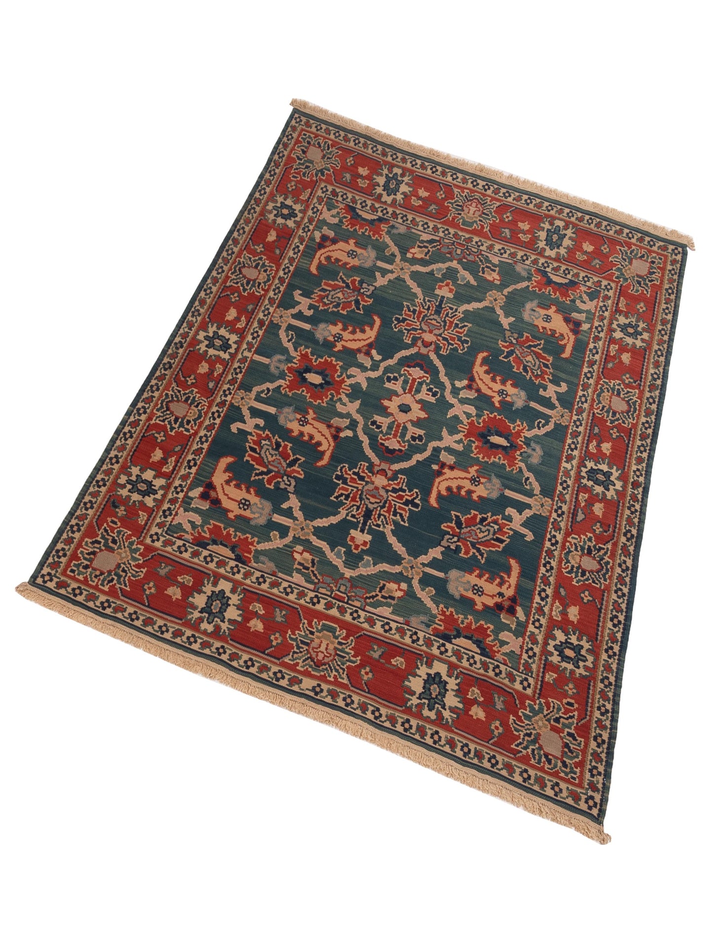 Transilvanian Kilim 67378 Blue Red 6.7x7.2 Hand Woven Rug