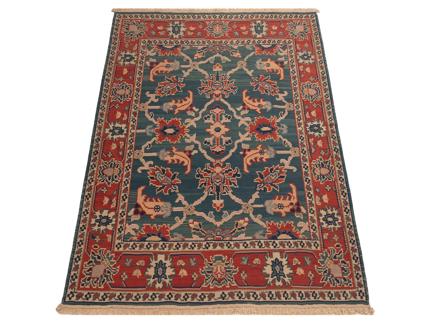 Transilvanian Kilim 67378 Blue Red 6.7x7.2 Hand Woven Rug