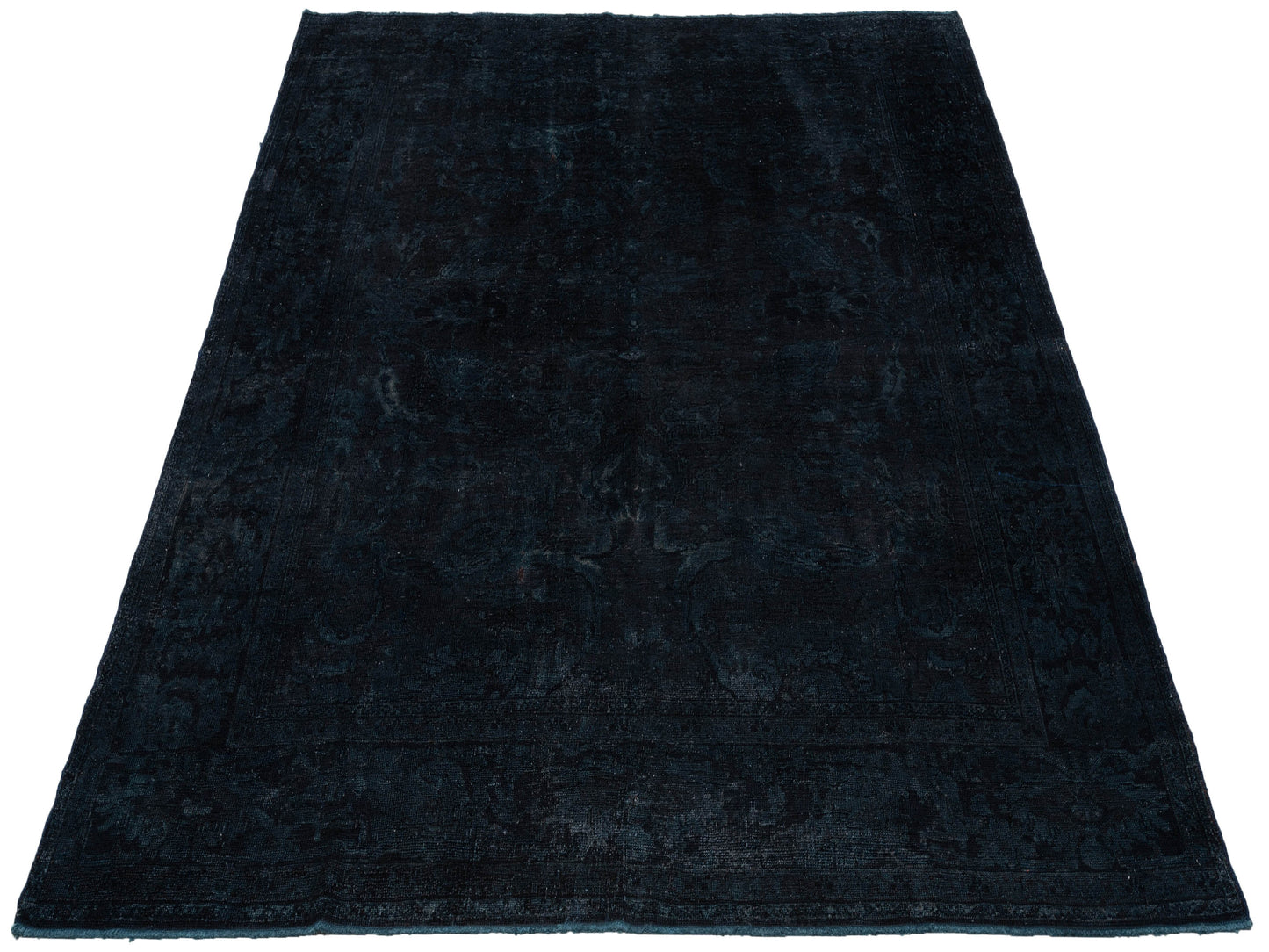 Vintage 68289 Black Blue 8x9.3 Hand Knotted Rug
