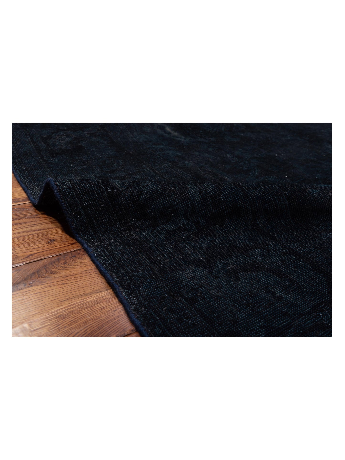 Vintage 68289 Black Blue 8x9.3 Hand Knotted Rug
