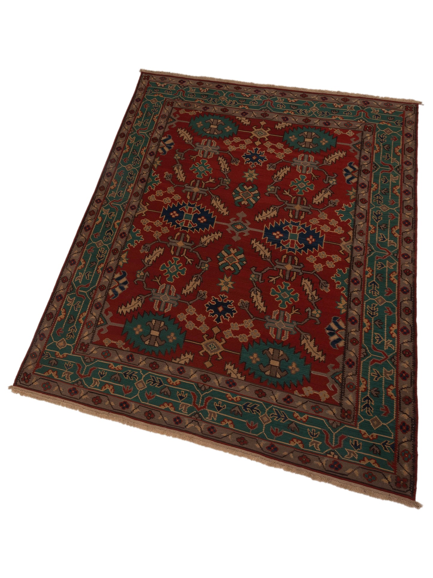 Transilvanian Kilim 69973 Red Blue 8.1x10.5 Hand Woven Rug