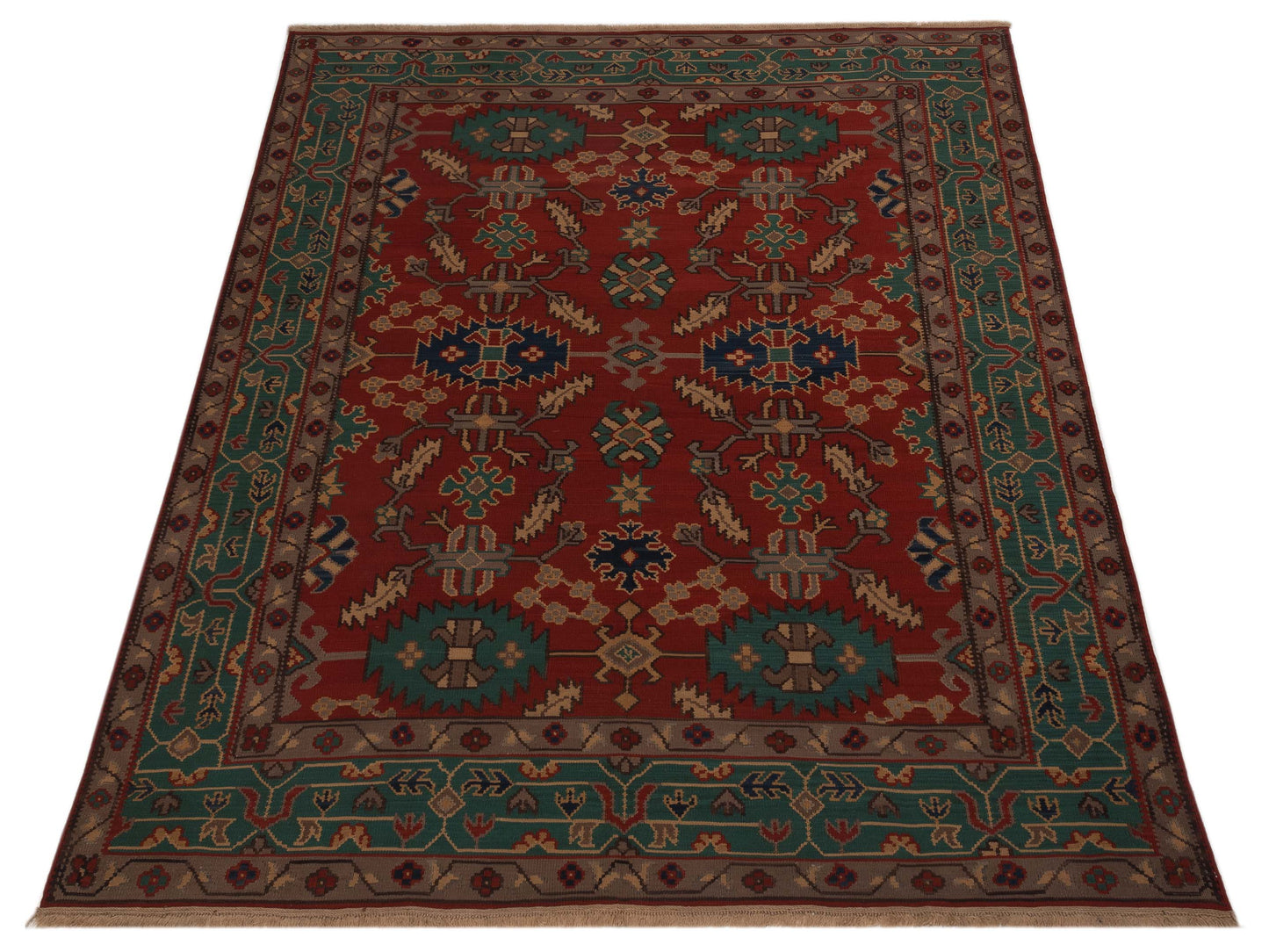 Transilvanian Kilim 69973 Red Blue 8.1x10.5 Hand Woven Rug