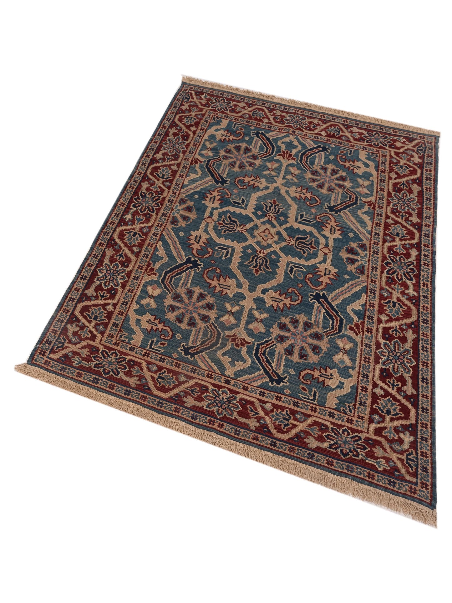 Transilvanian Kilim 70018 Blue Red 5.8x8 Hand Woven Rug