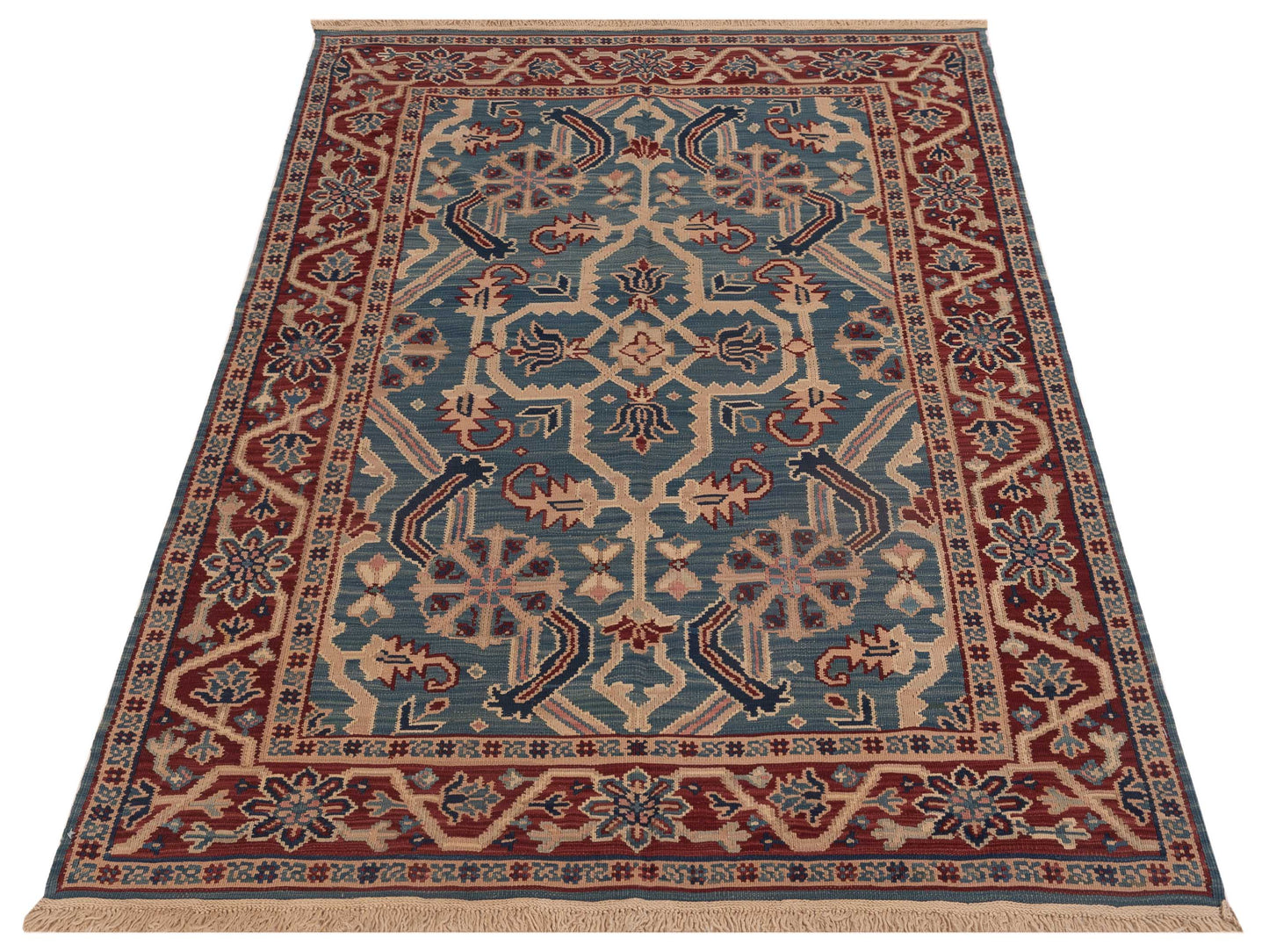 Transilvanian Kilim 70018 Blue Red 5.8x8 Hand Woven Rug