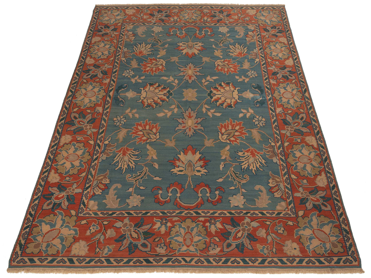 Transilvanian Kilim 70032 Blue Rust 9.3x12.2 Hand Woven Rug