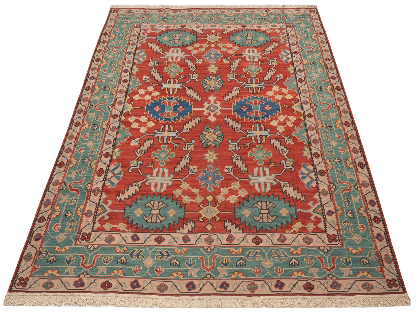 Transilvanian Kilim 70047 Red Green 8.1x10.1 Hand Woven Rug