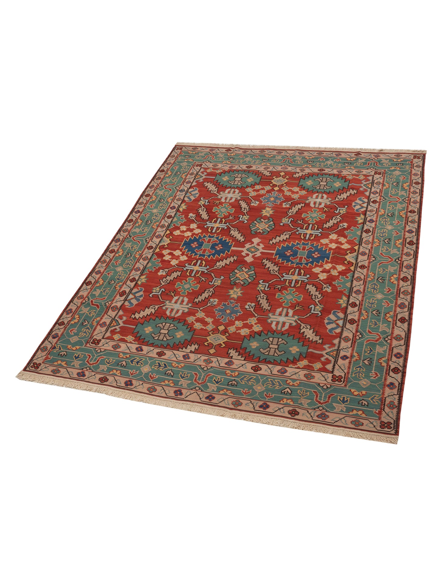 Transilvanian Kilim 70047 Red Green 8.1x10.1 Hand Woven Rug