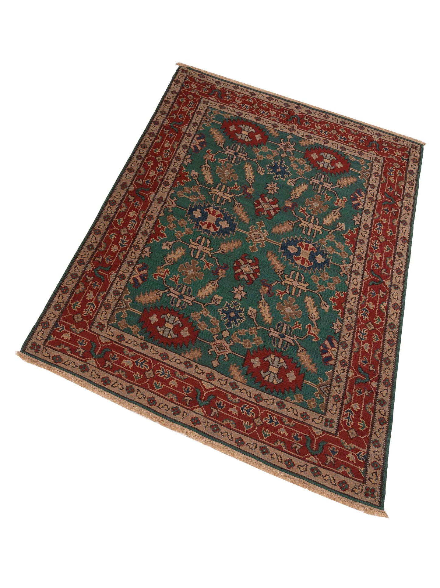 Transilvanian Kilim 70065 Green Red 7.1x10.4 Hand Woven Rug