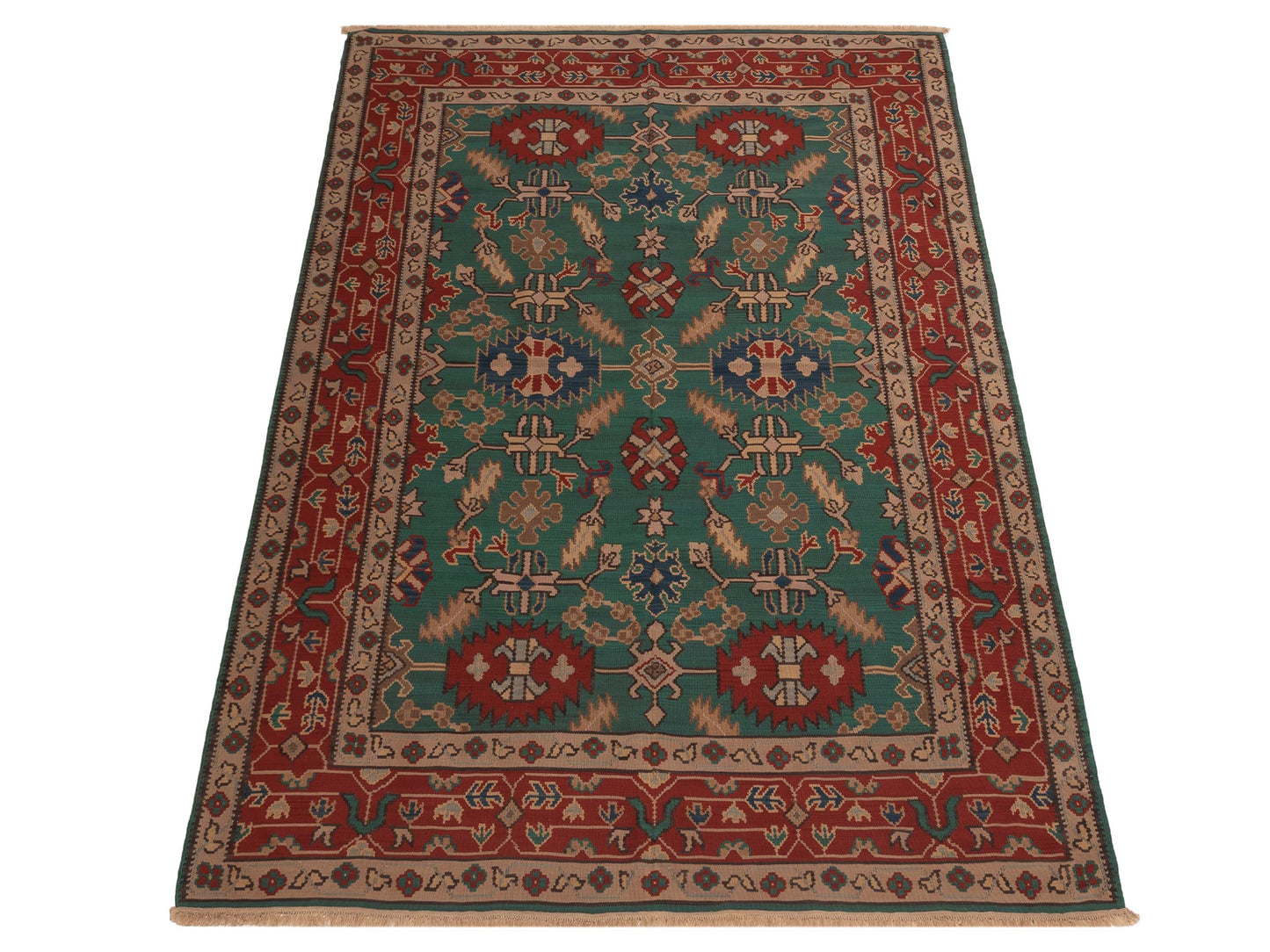 Transilvanian Kilim 70065 Green Red 7.1x10.4 Hand Woven Rug