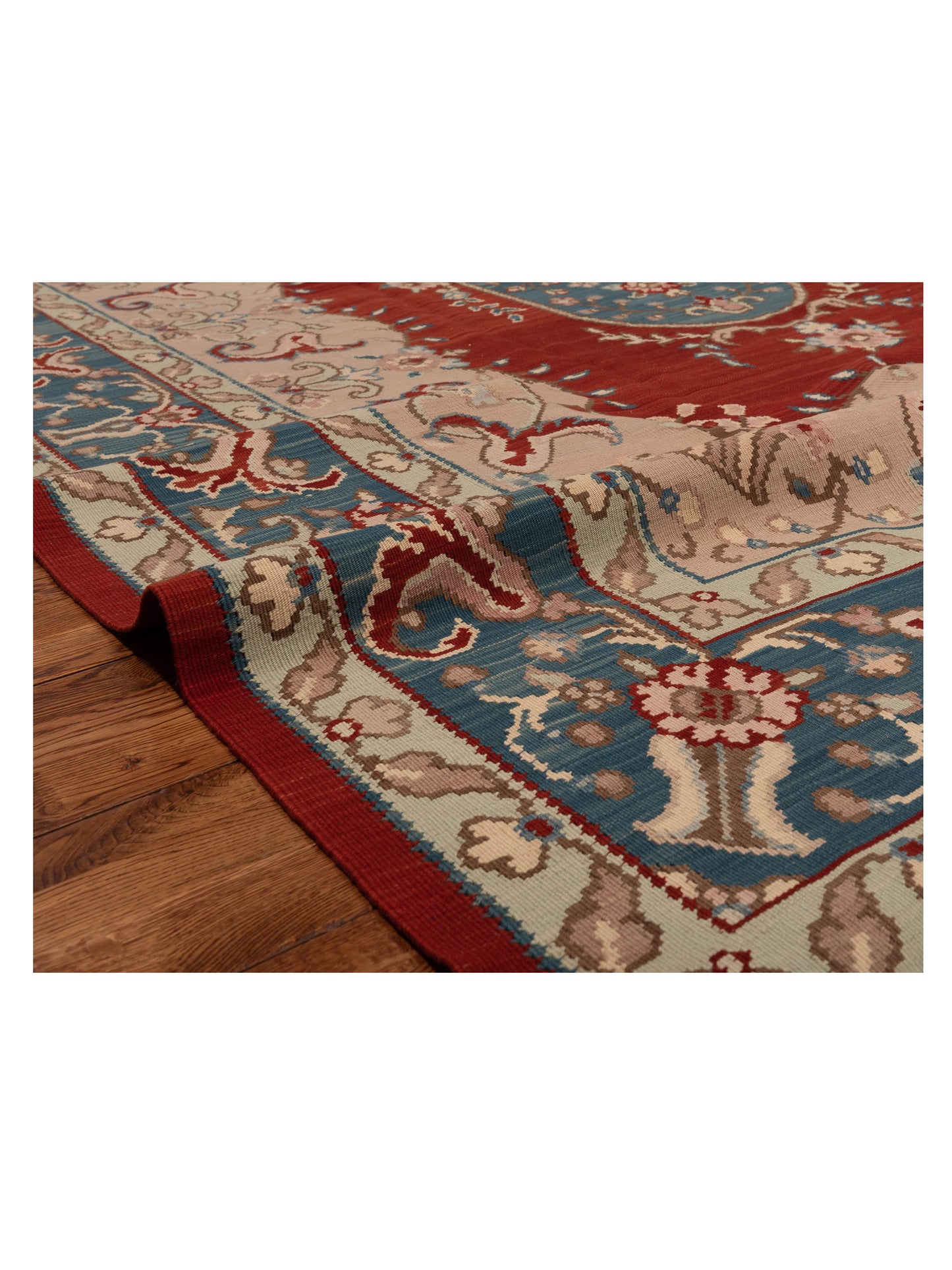 Transilvanian Kilim 70065 Green Red 7.1x10.4 Hand Woven Rug