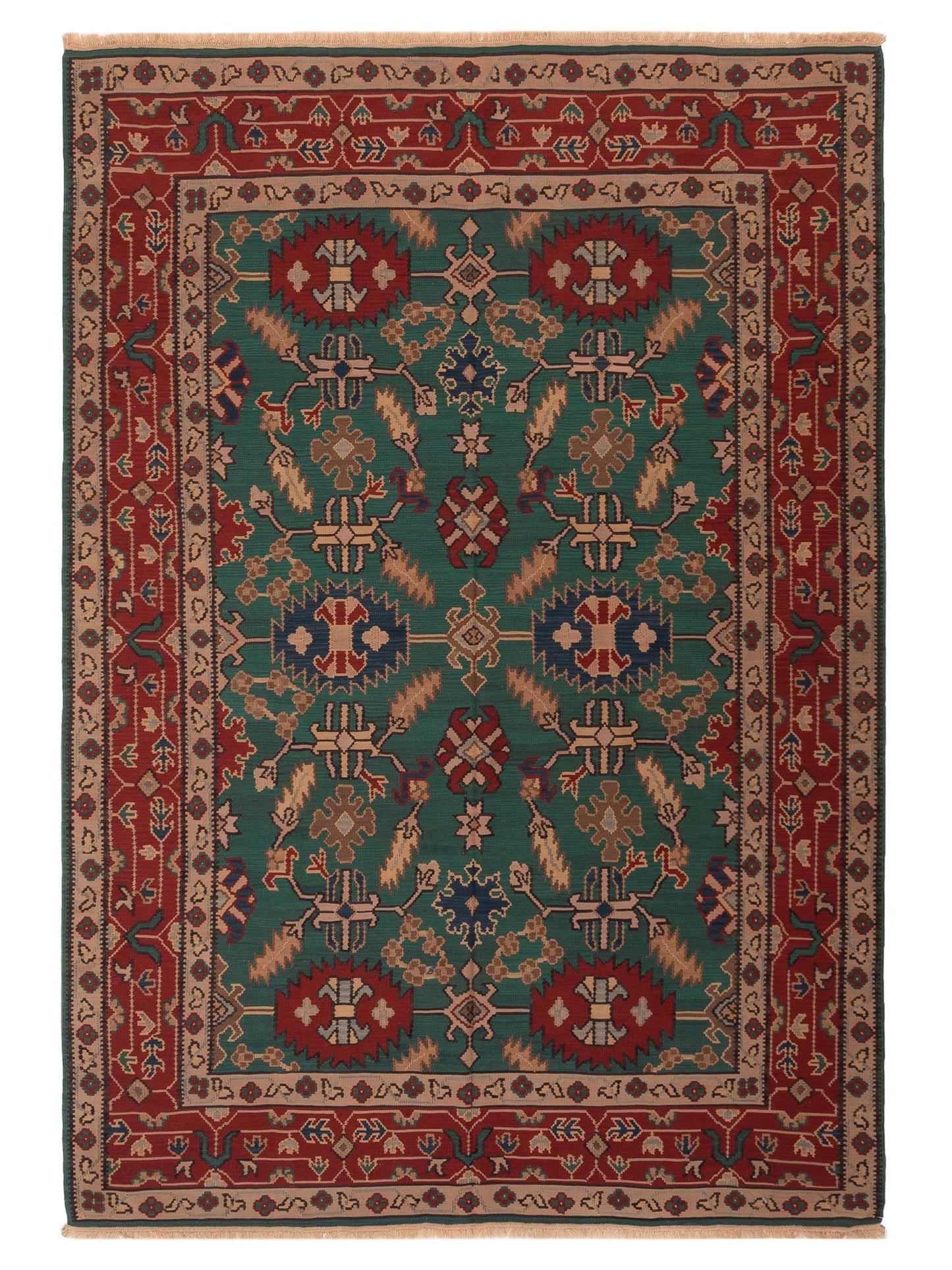 Pasha Transilvanian Kilim Green Red Traditional