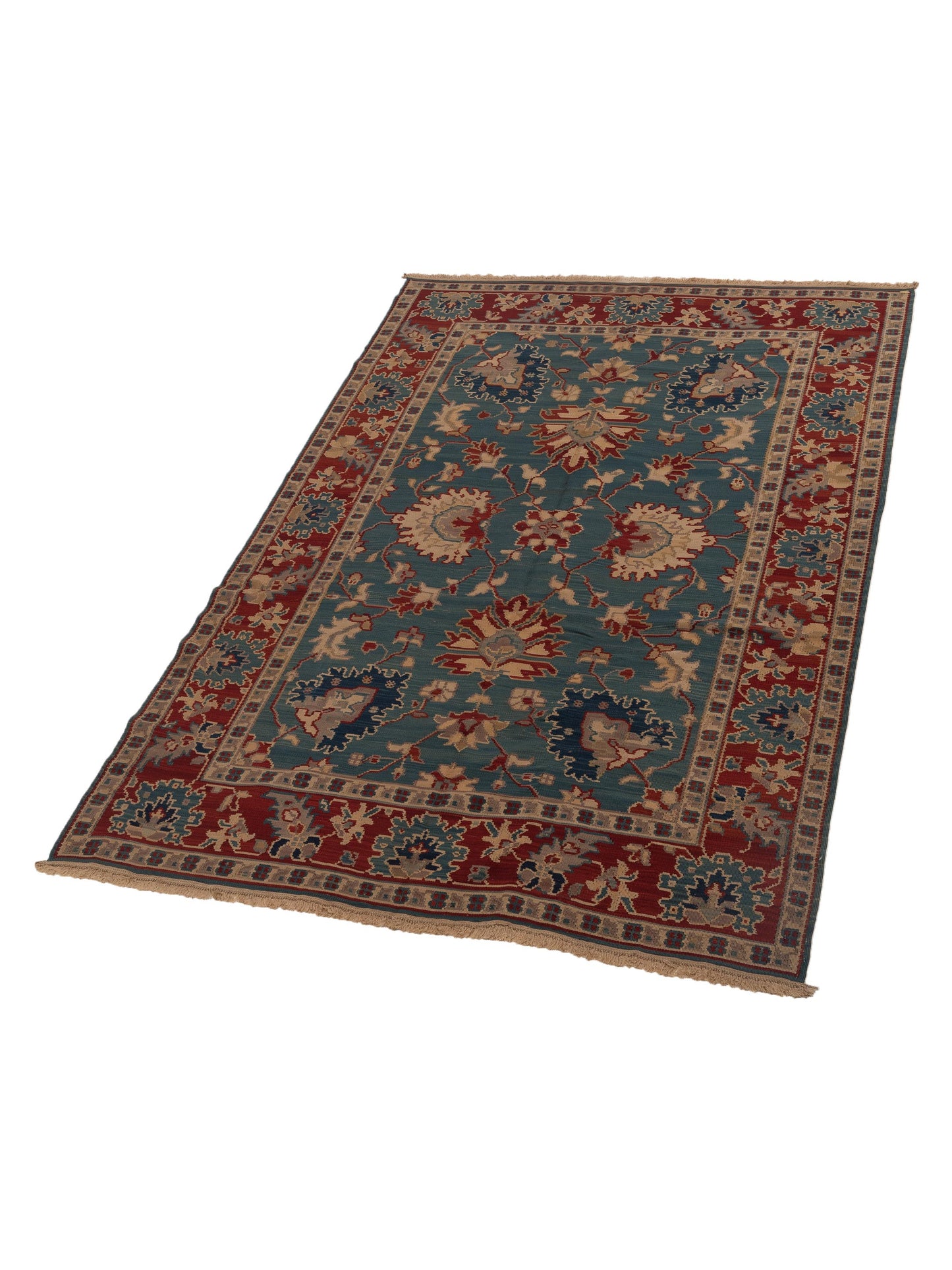 Transilvanian Kilim 70404 Green Red 6.6x9.10 Hand Woven Rug