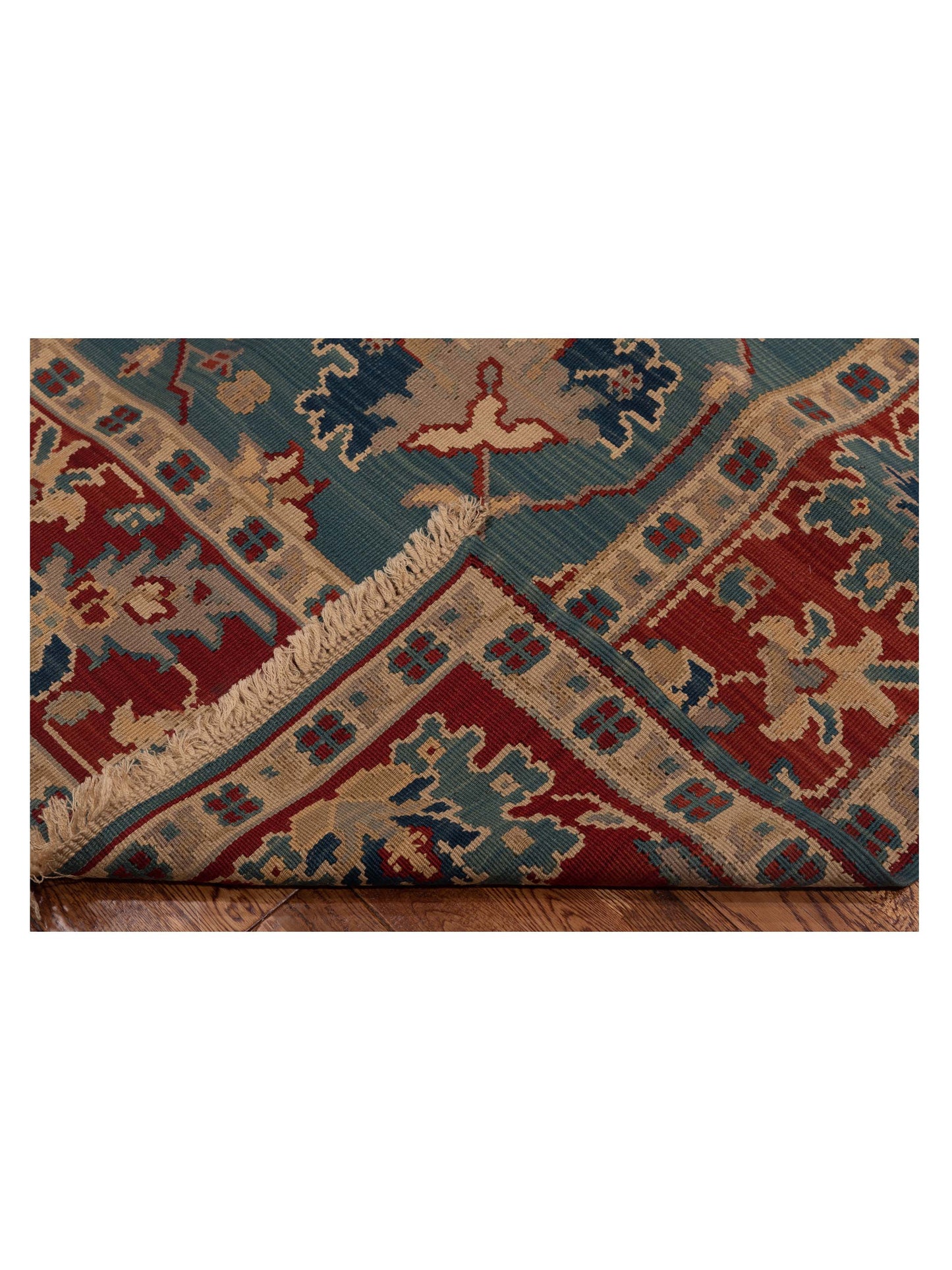 Transilvanian Kilim 70404 Green Red 6.6x9.10 Hand Woven Rug