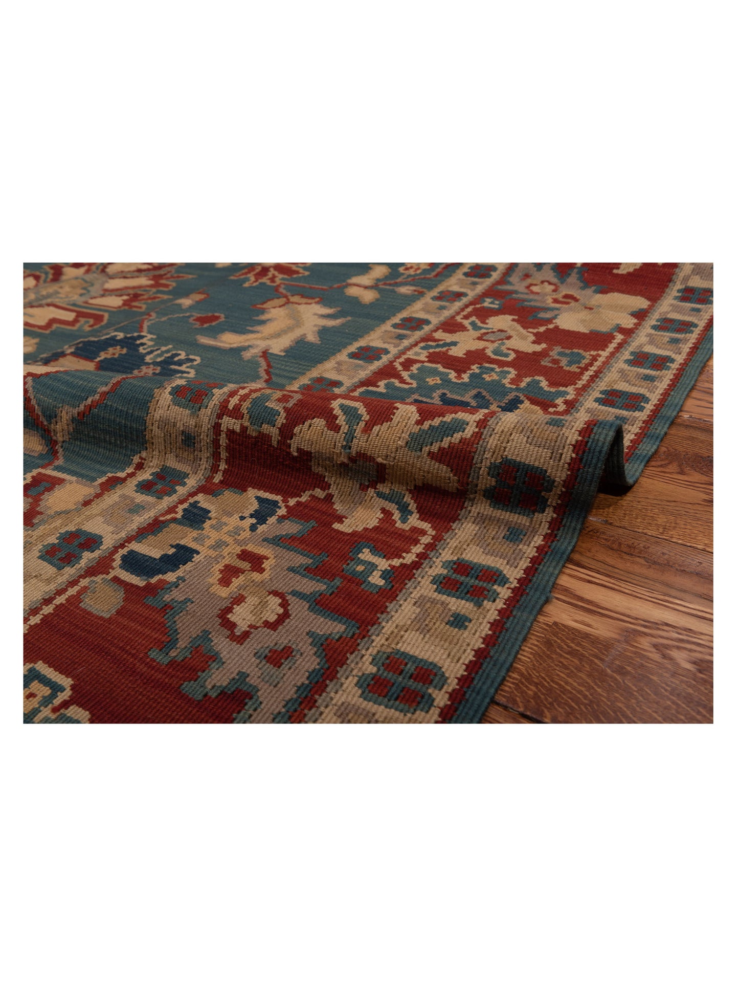 Transilvanian Kilim 70404 Green Red 6.6x9.10 Hand Woven Rug