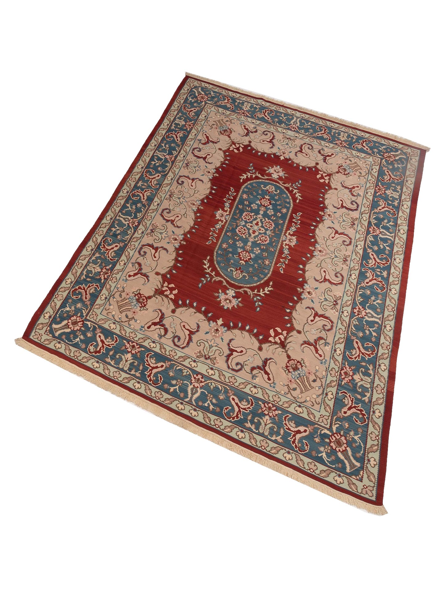 Transilvanian Kilim 70424 Red Blue 8.11x12.1 Hand Woven Rug