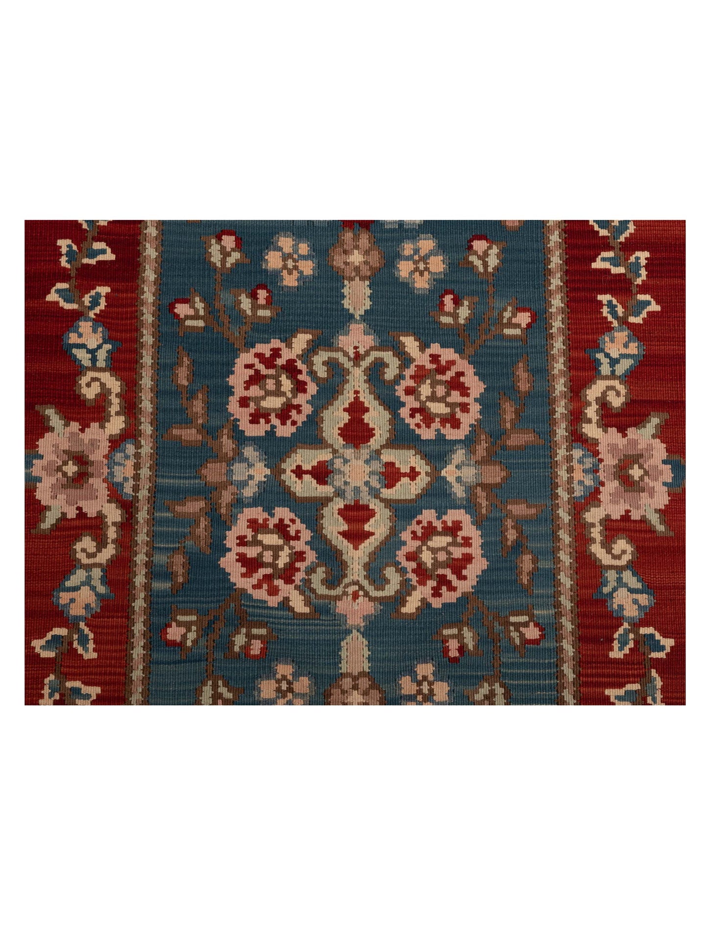 Transilvanian Kilim 70424 Red Blue 8.11x12.1 Hand Woven Rug