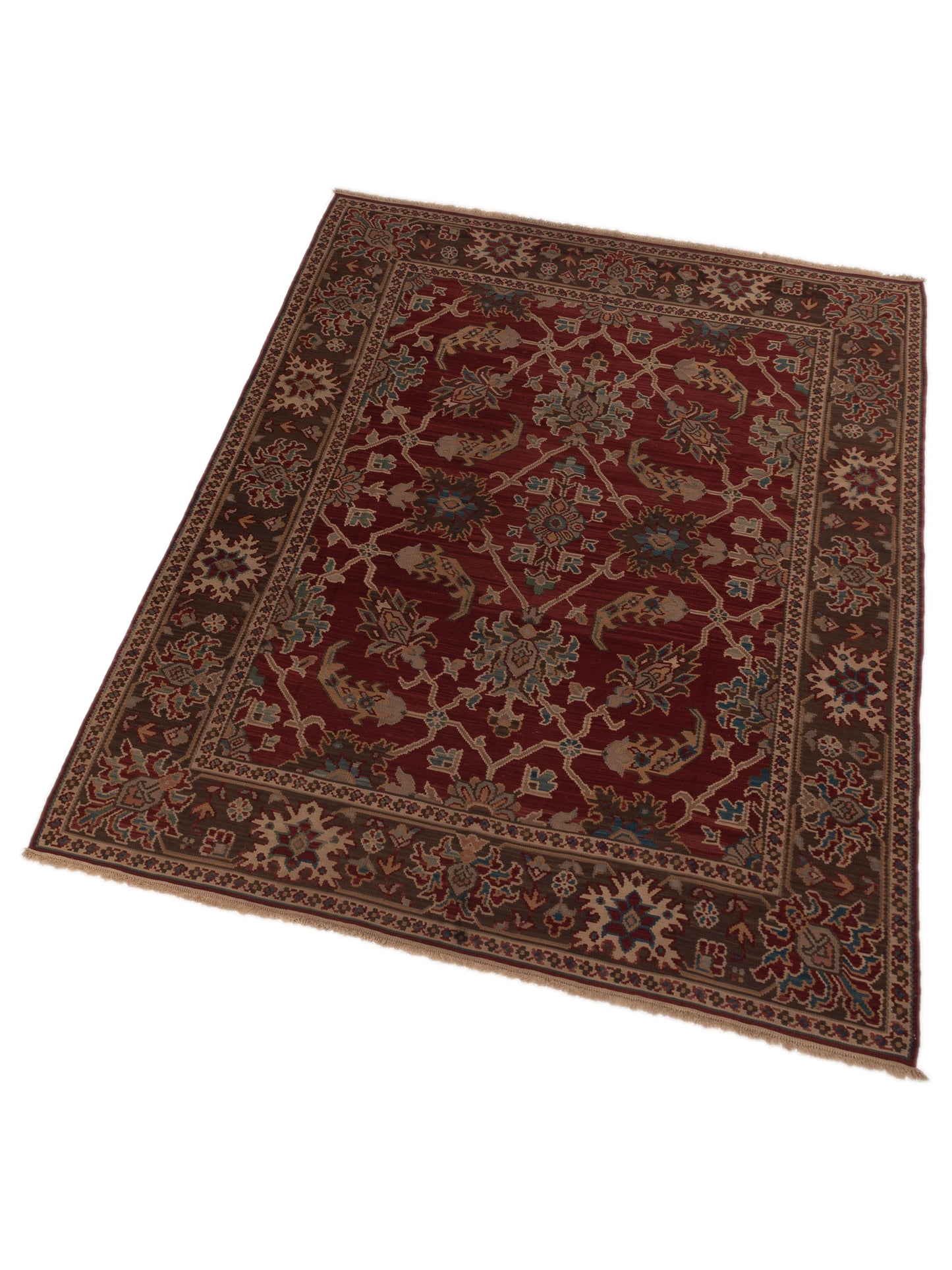 Transilvanian Kilim 70438 Burgundy Brown 8.2x10.3 Hand Woven Rug