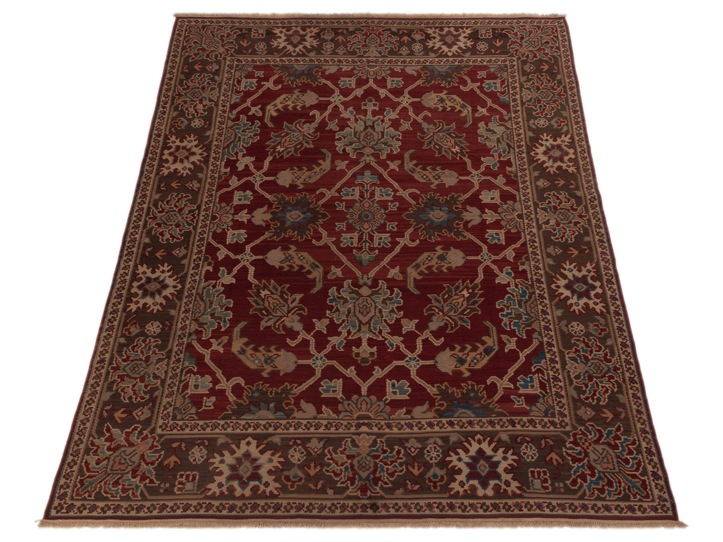 Transilvanian Kilim 70438 Burgundy Brown 8.2x10.3 Hand Woven Rug