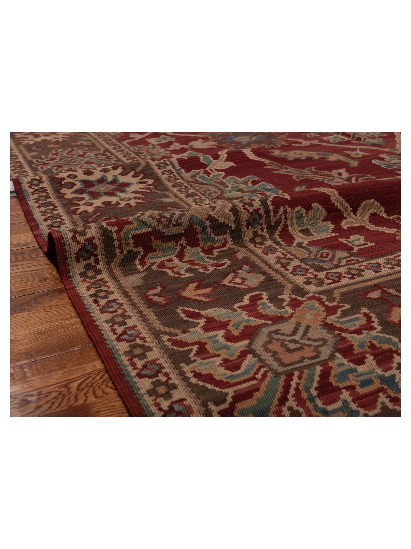 Transilvanian Kilim 70438 Burgundy Brown 8.2x10.3 Hand Woven Rug