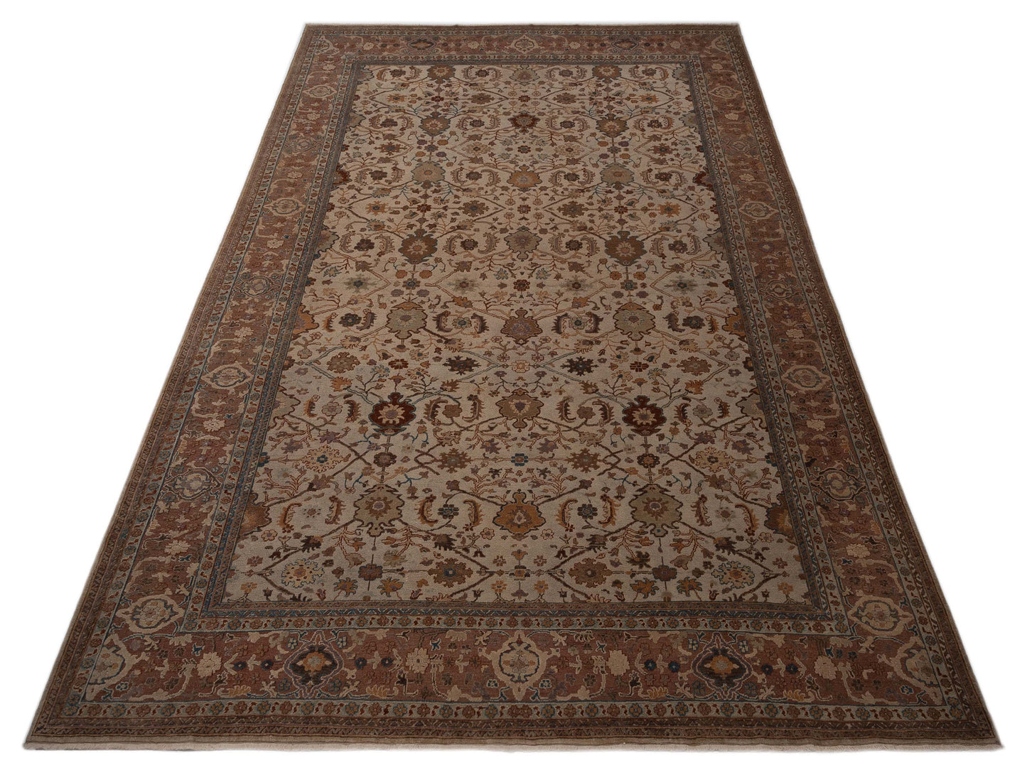 Turkish Elvan 71483 Ivory Brown 11.11x17.1 Hand Knotted Rug