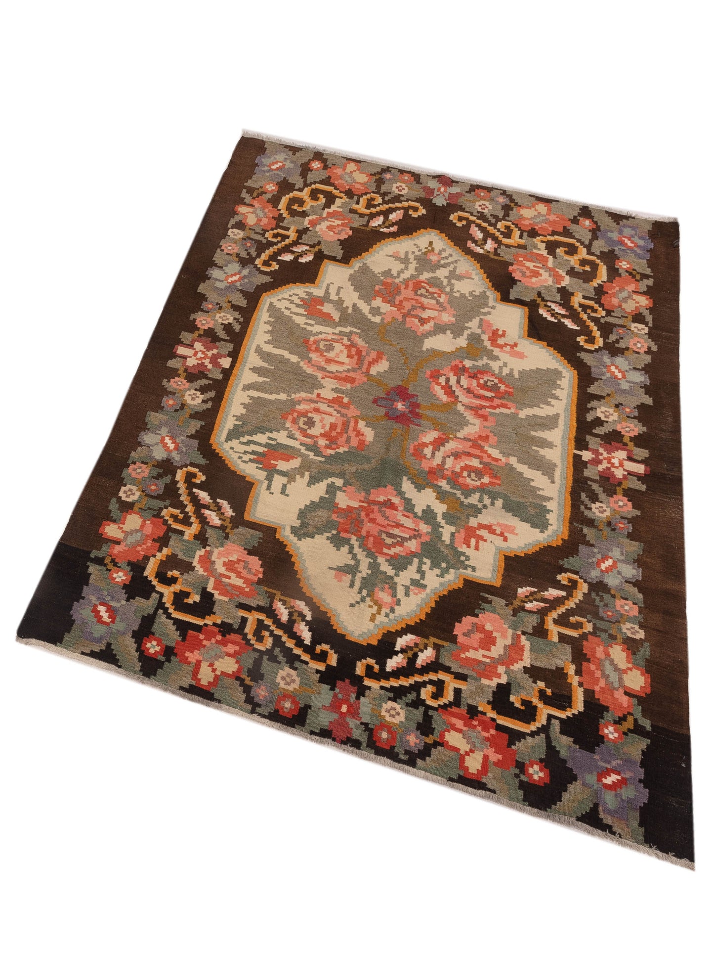 Old Basserabian Kilim 71551 Black 5x7.2 Hand Woven Rug