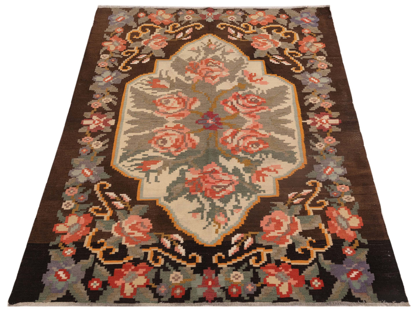 Old Basserabian Kilim 71551 Black 5x7.2 Hand Woven Rug