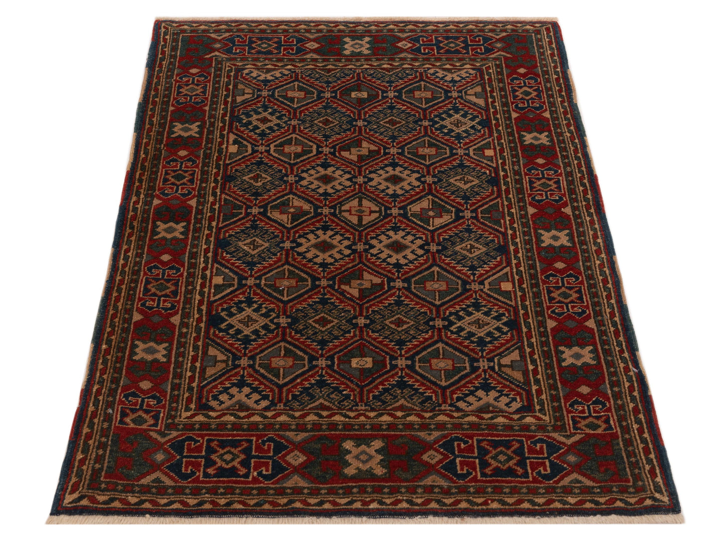 Turkish Shirwan 71682 Blue Red 3.2x4.1 Hand Knotted Rug