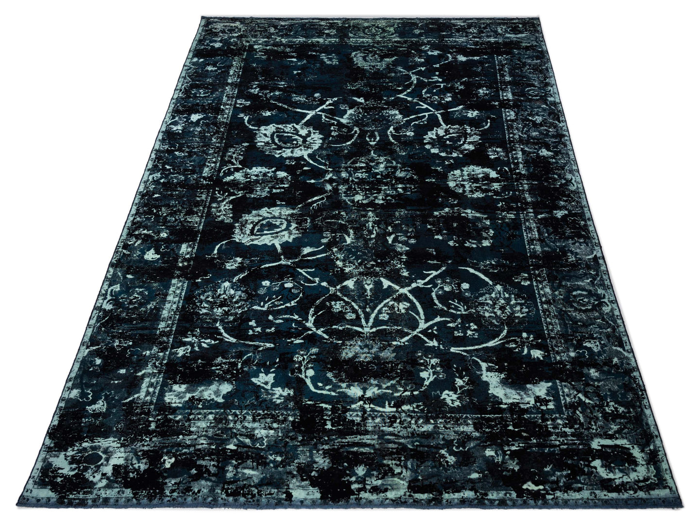 Vintage 72046 Teal Blue 12x17.1 Hand Knotted Rug