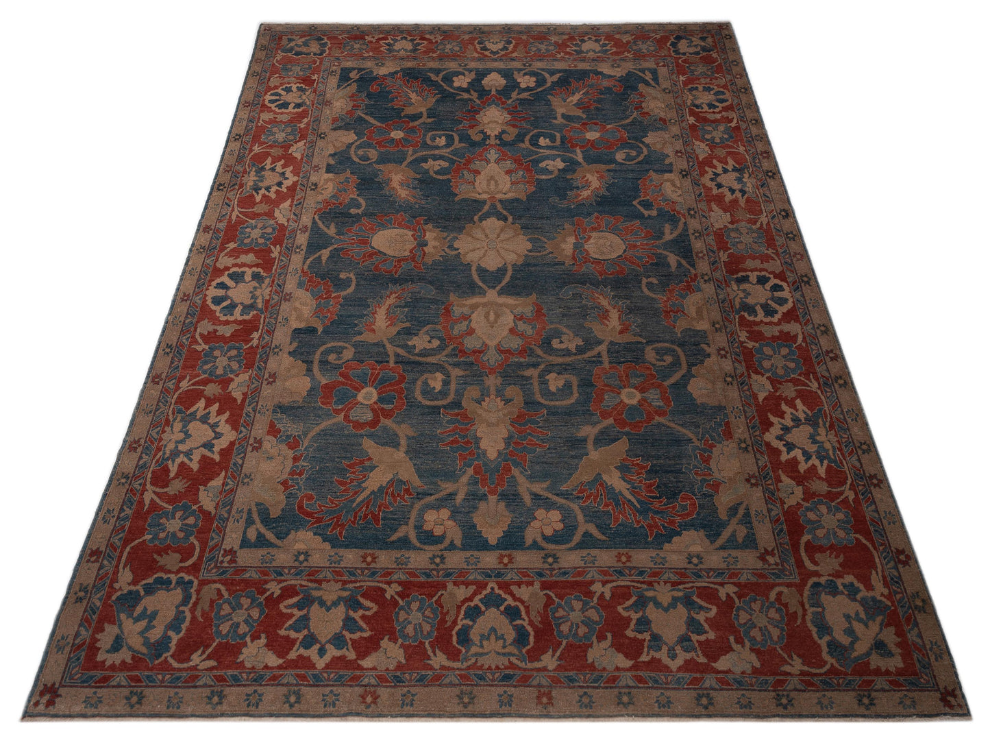 Turkish Elvan 73594 Blue Red 12.3x17.4 Hand Knotted Rug