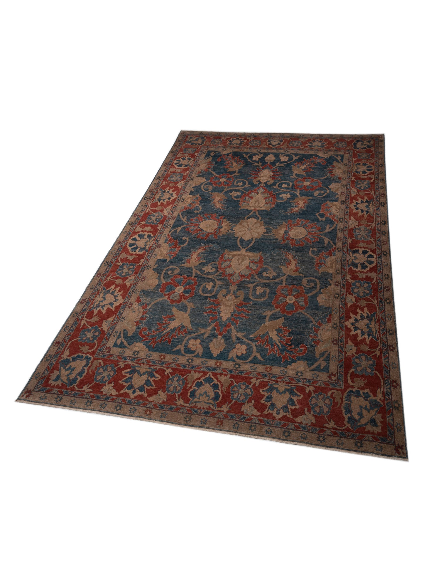 Turkish Elvan 73594 Blue Red 12.3x17.4 Hand Knotted Rug