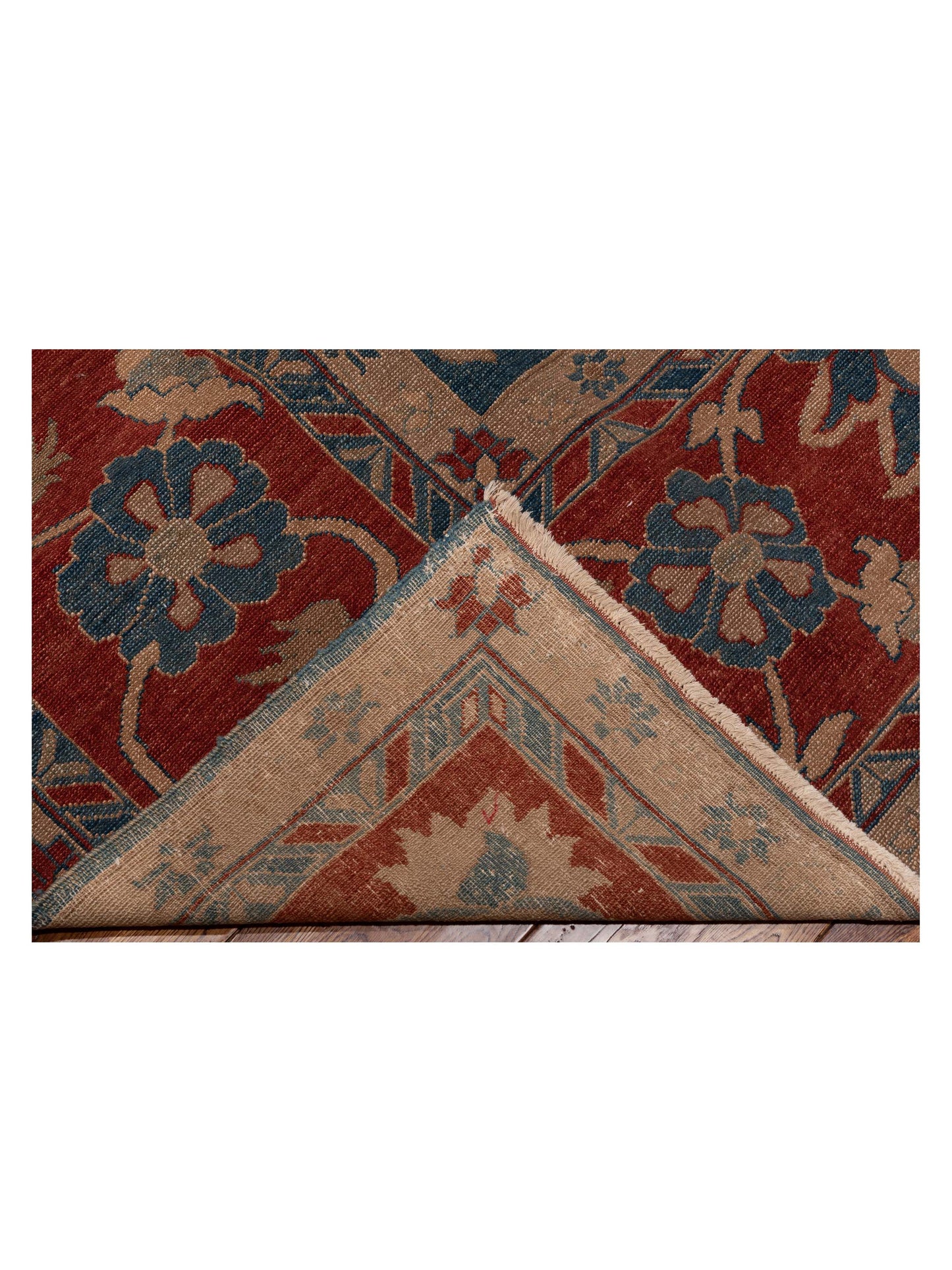 Turkish Elvan 73594 Blue Red 12.3x17.4 Hand Knotted Rug